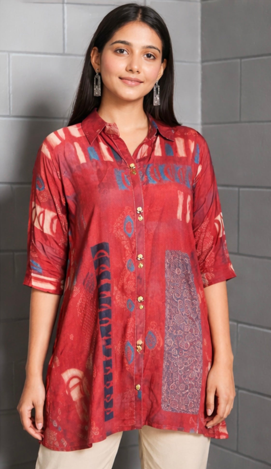 Red muslin shirt