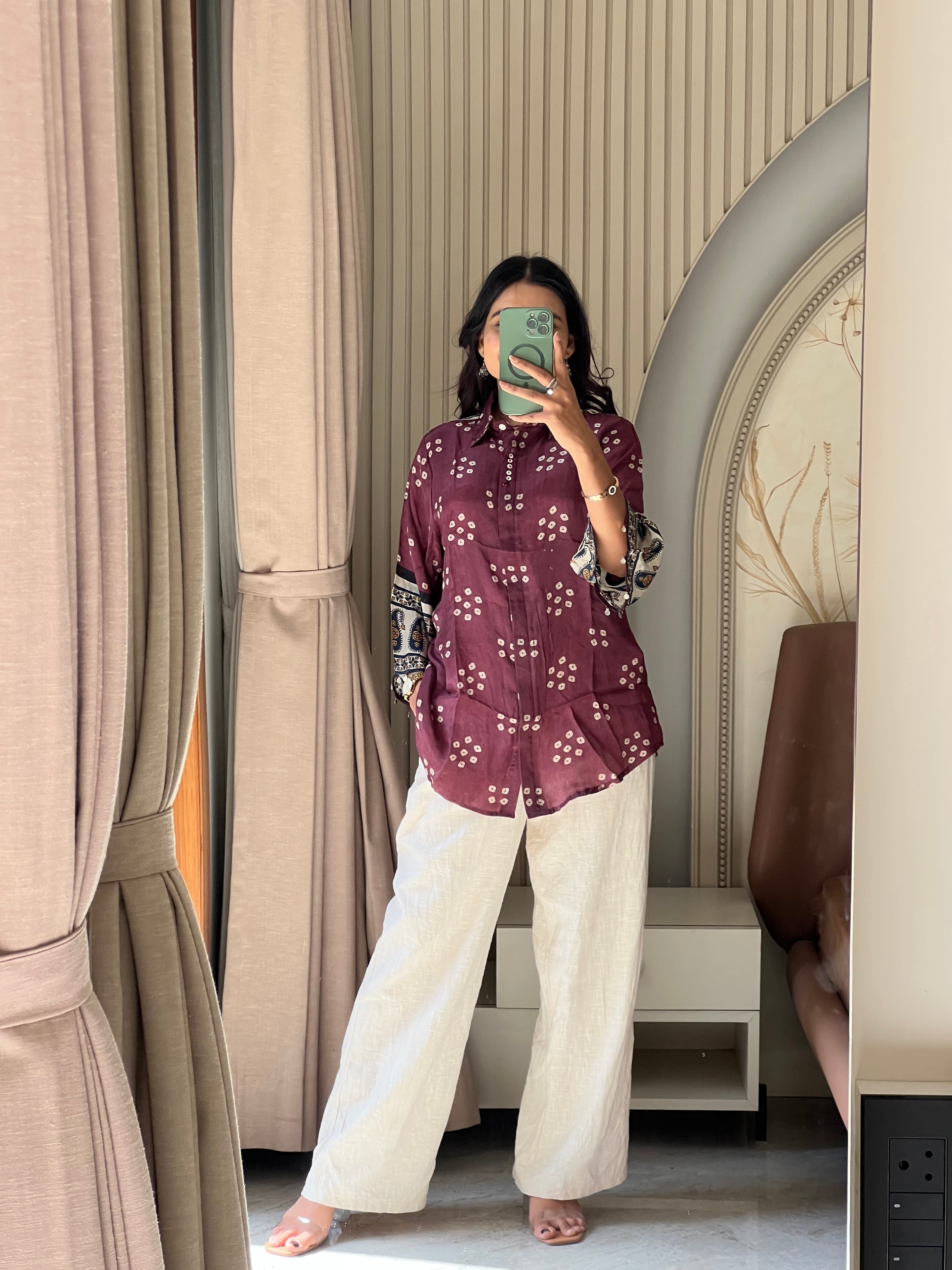 Wine bandhani shirt