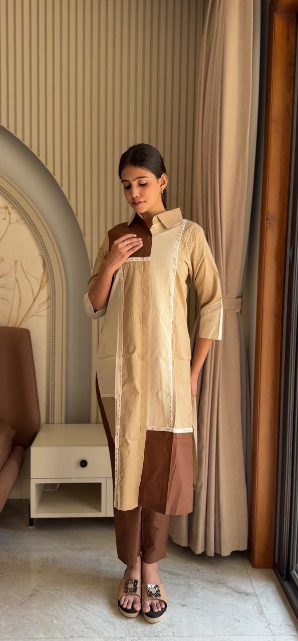 Beige and brown cord set