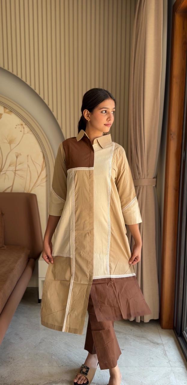 Beige and brown cord set