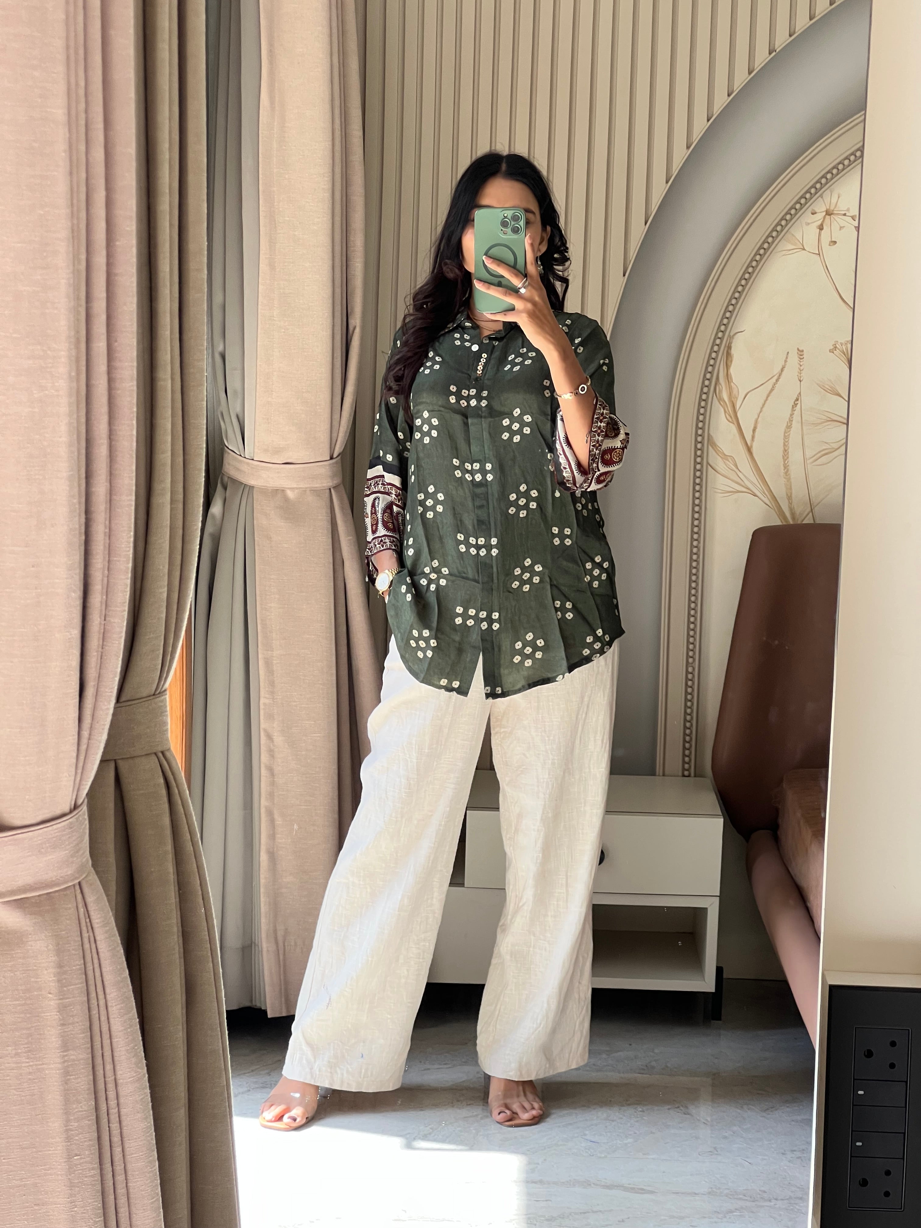 Green bandhani shirt