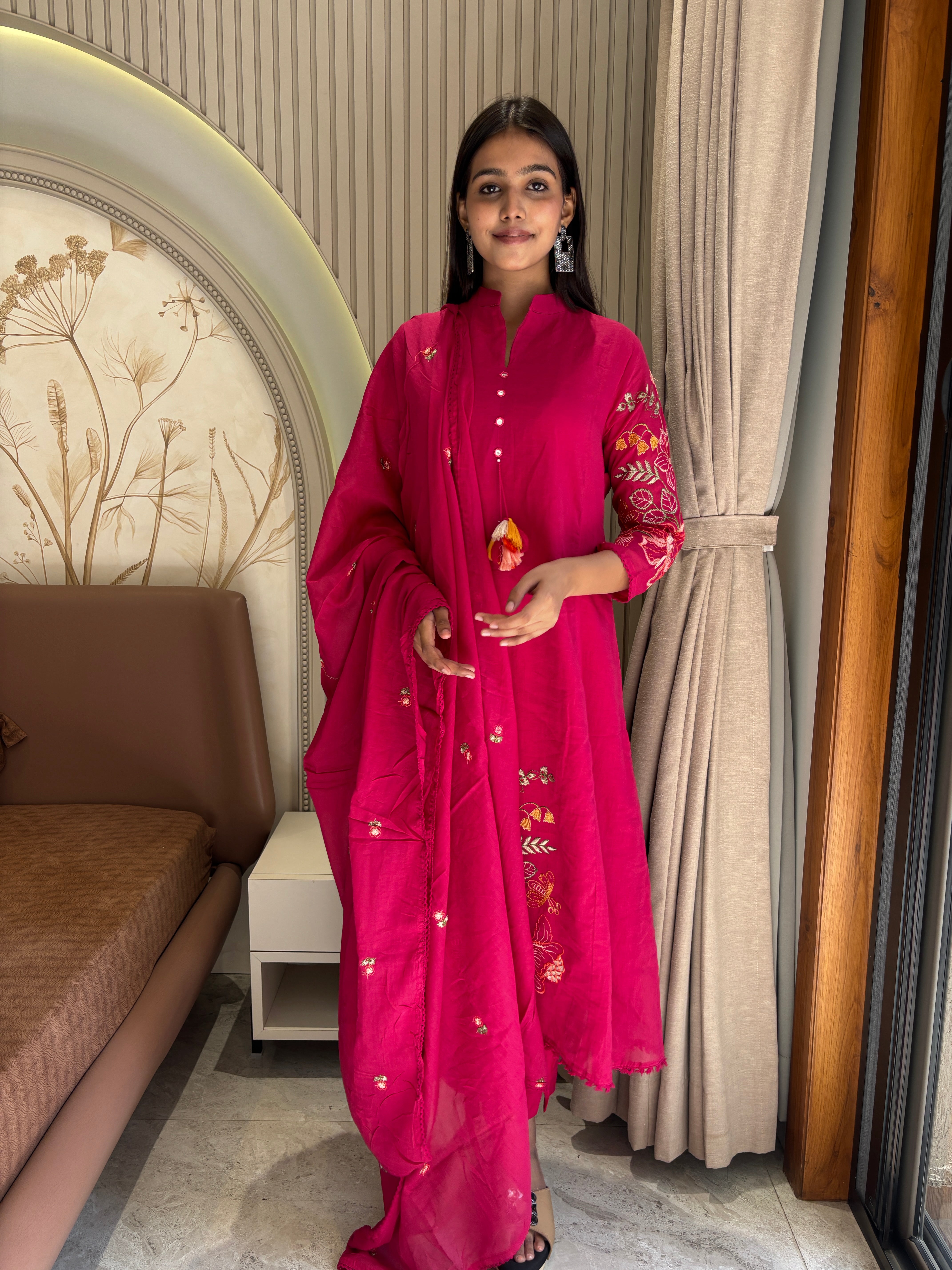 Pink mul cotton suit set