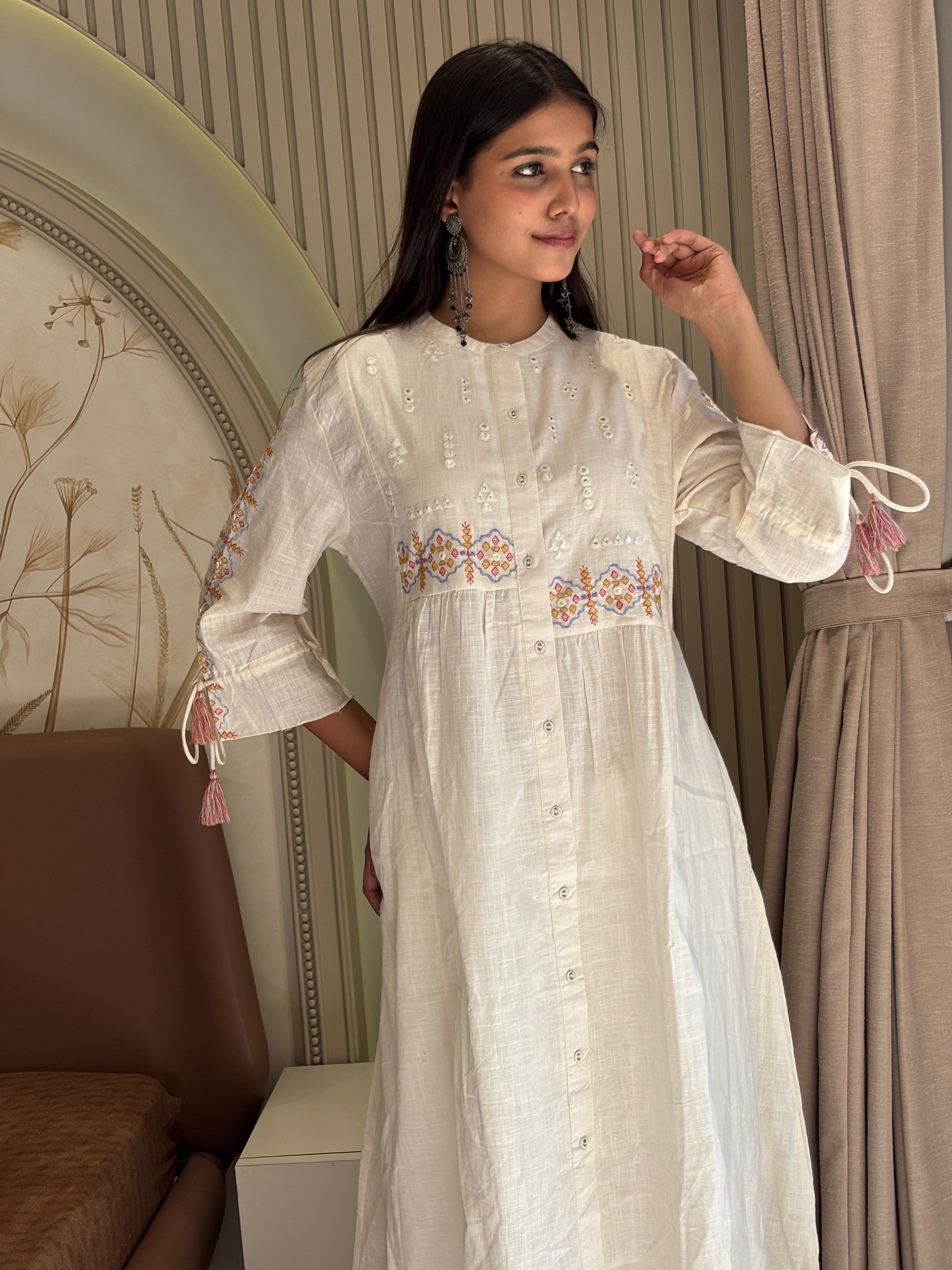 White cord set with beautiful thread embroidery