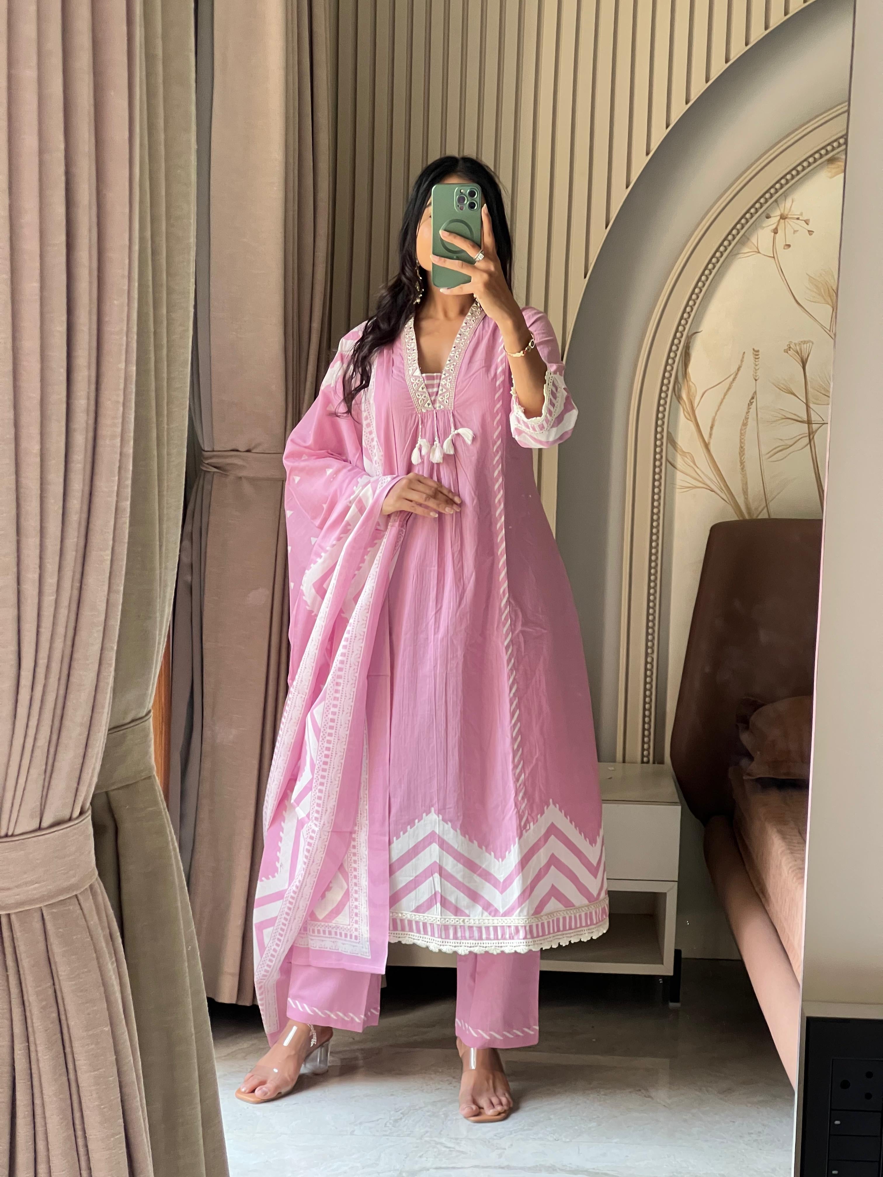 Pink and white suit set