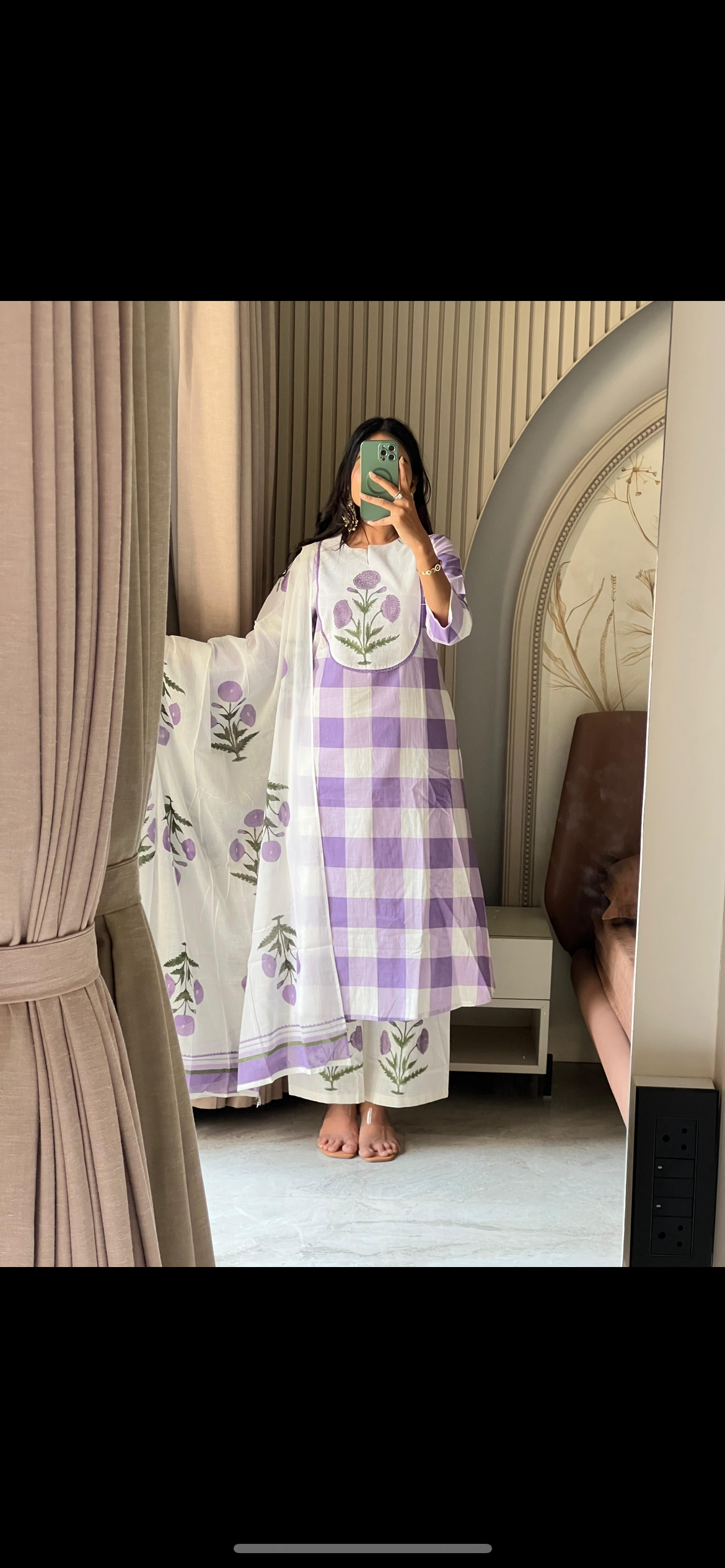 Lilac checks kurta set