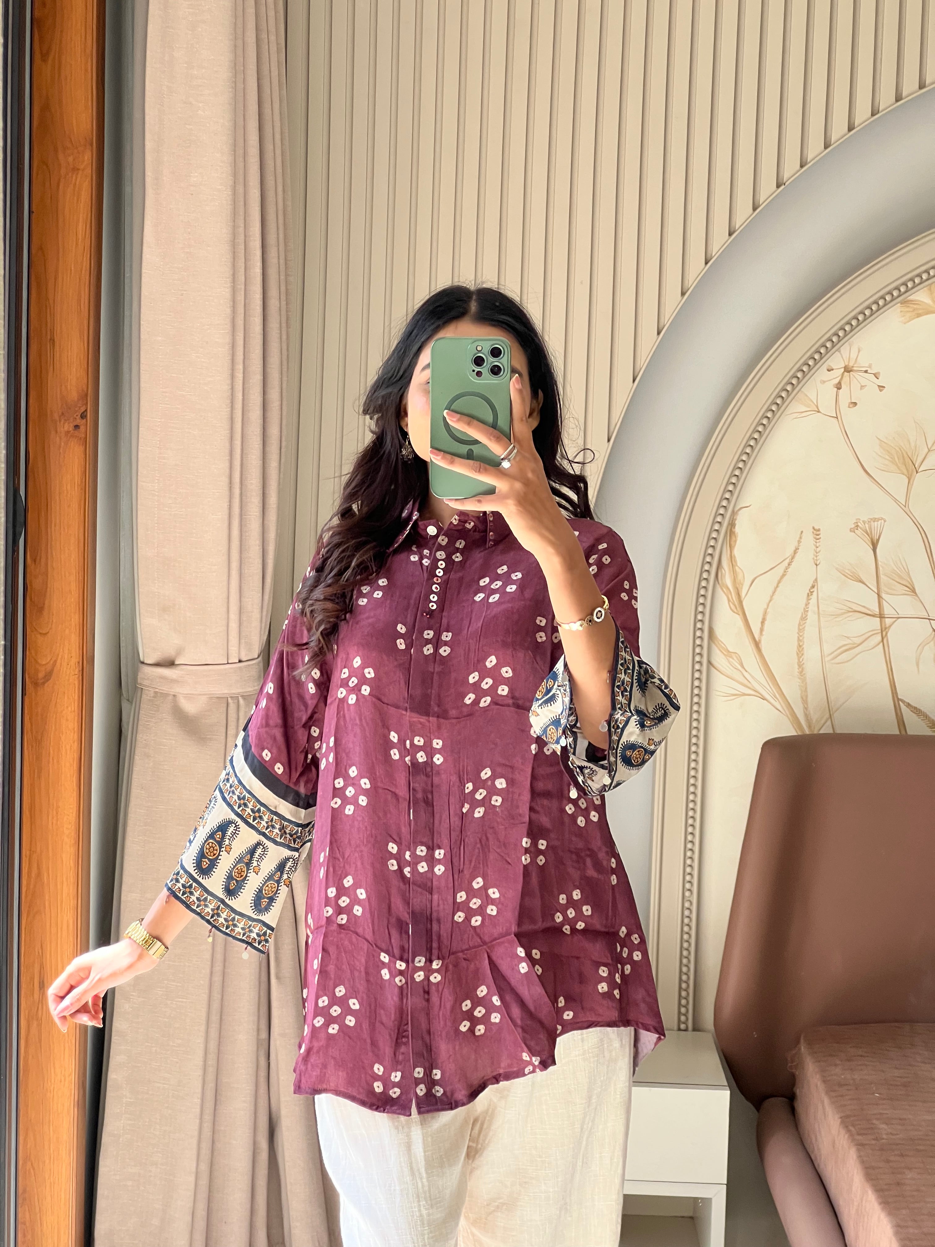 Wine bandhani shirt