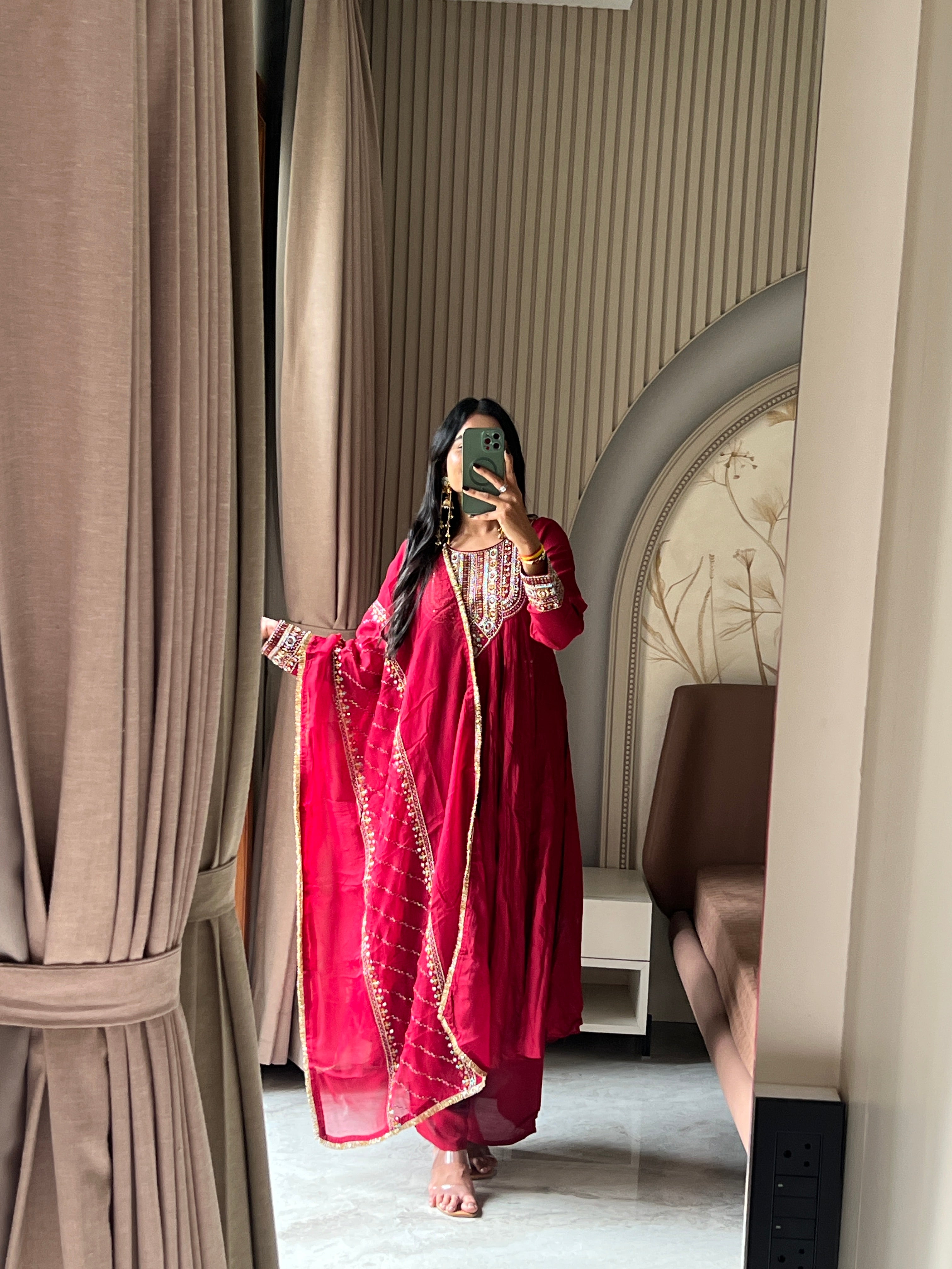 Pashmina maroon kurti set