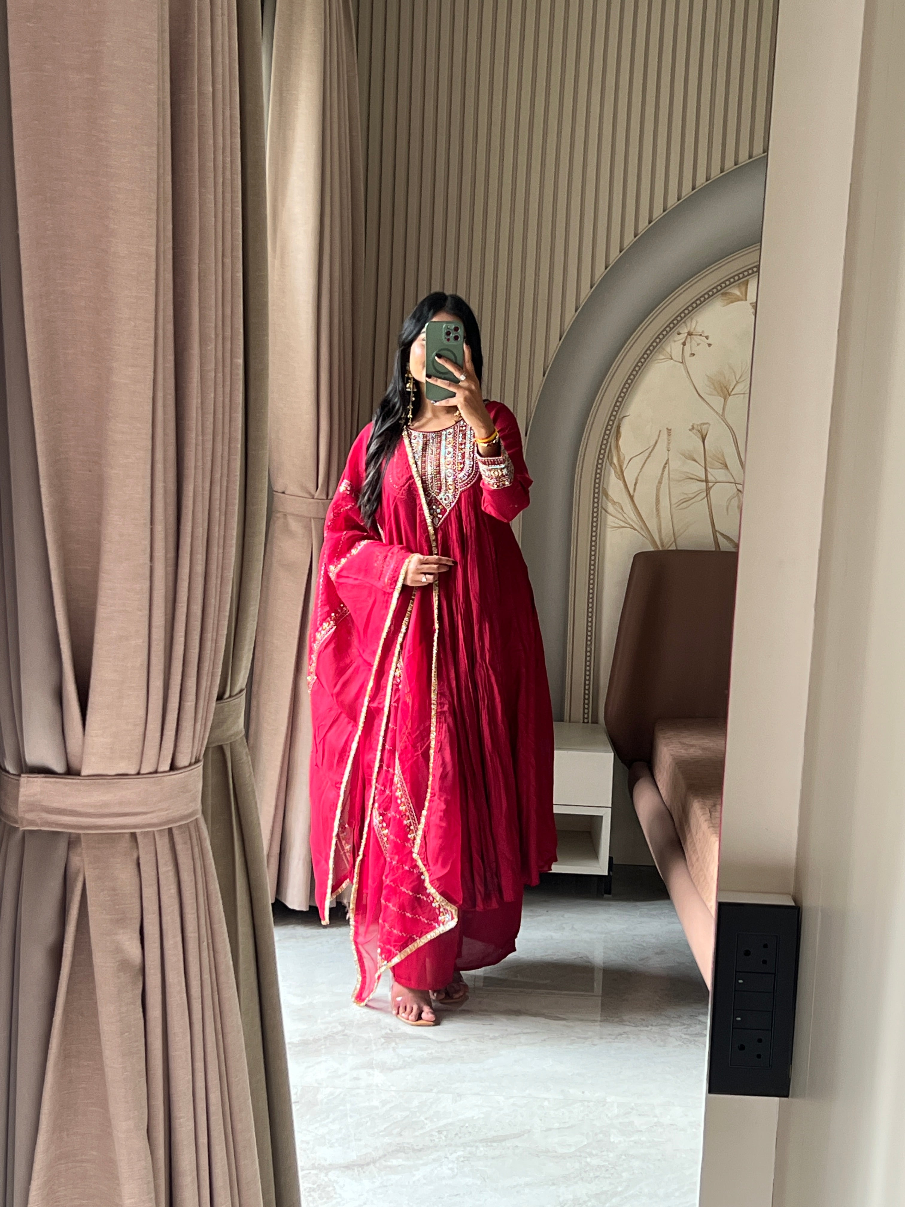 Pashmina maroon kurti set