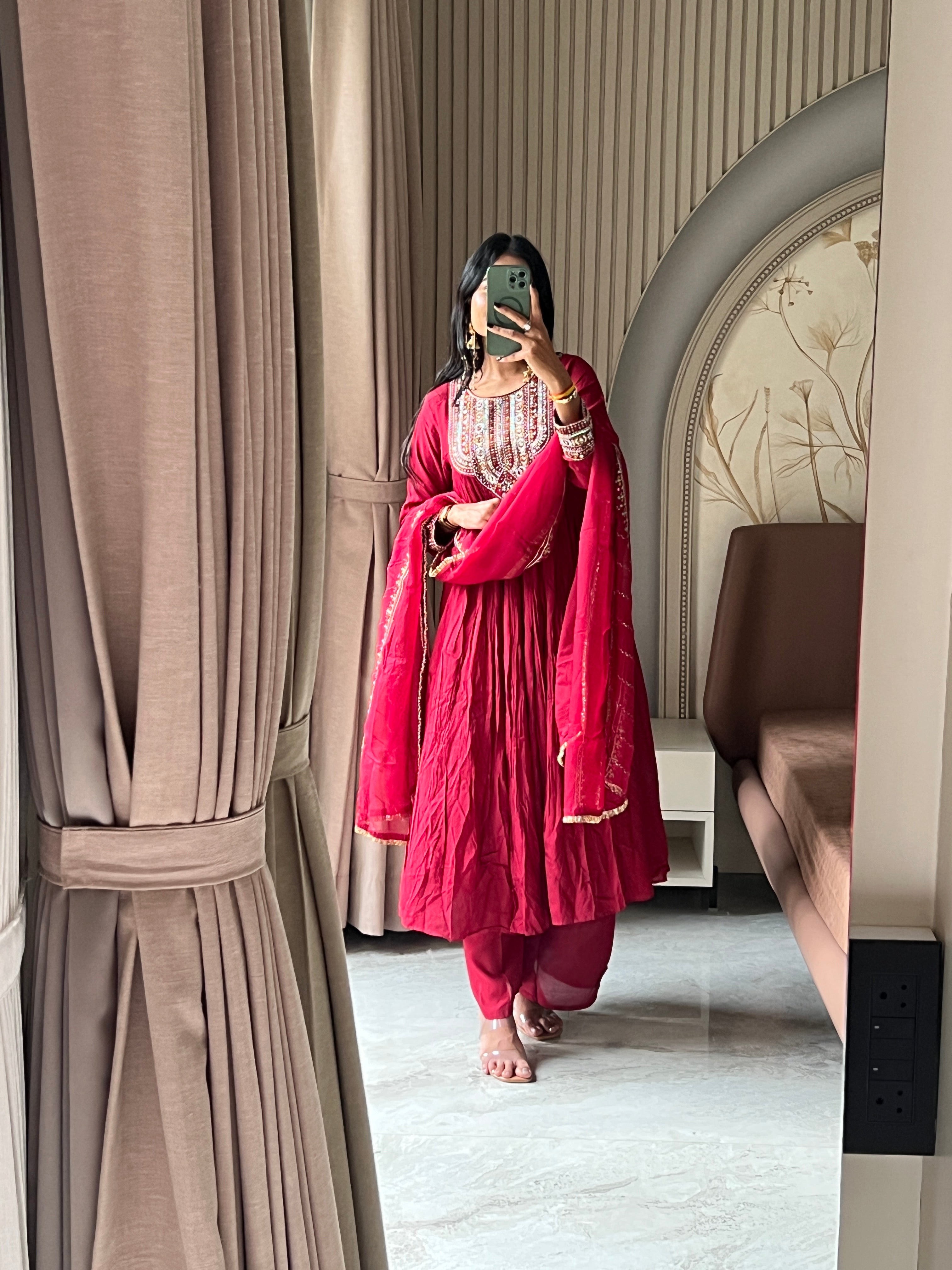 Pashmina maroon kurti set