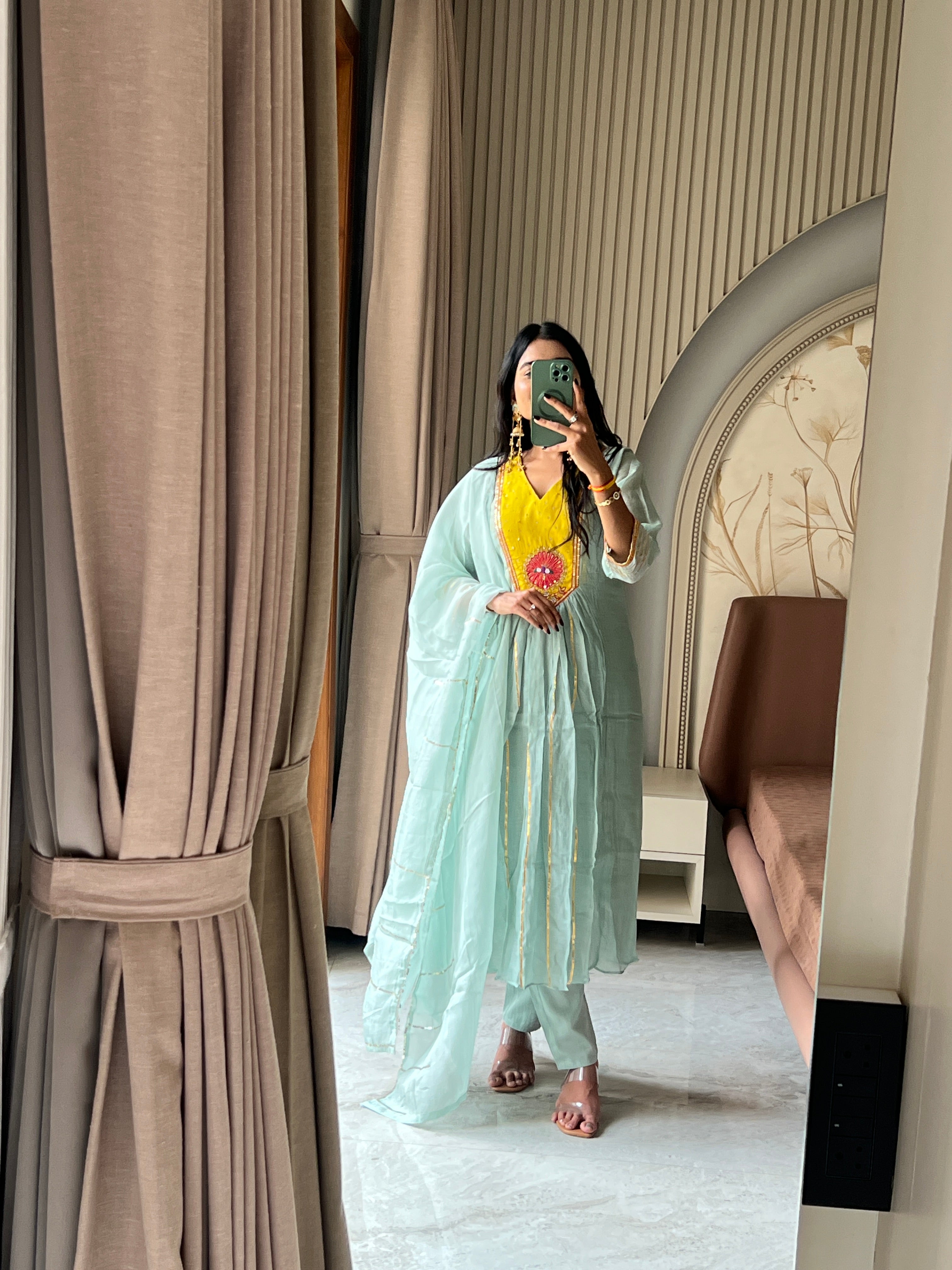 Sky and yellow kurti set