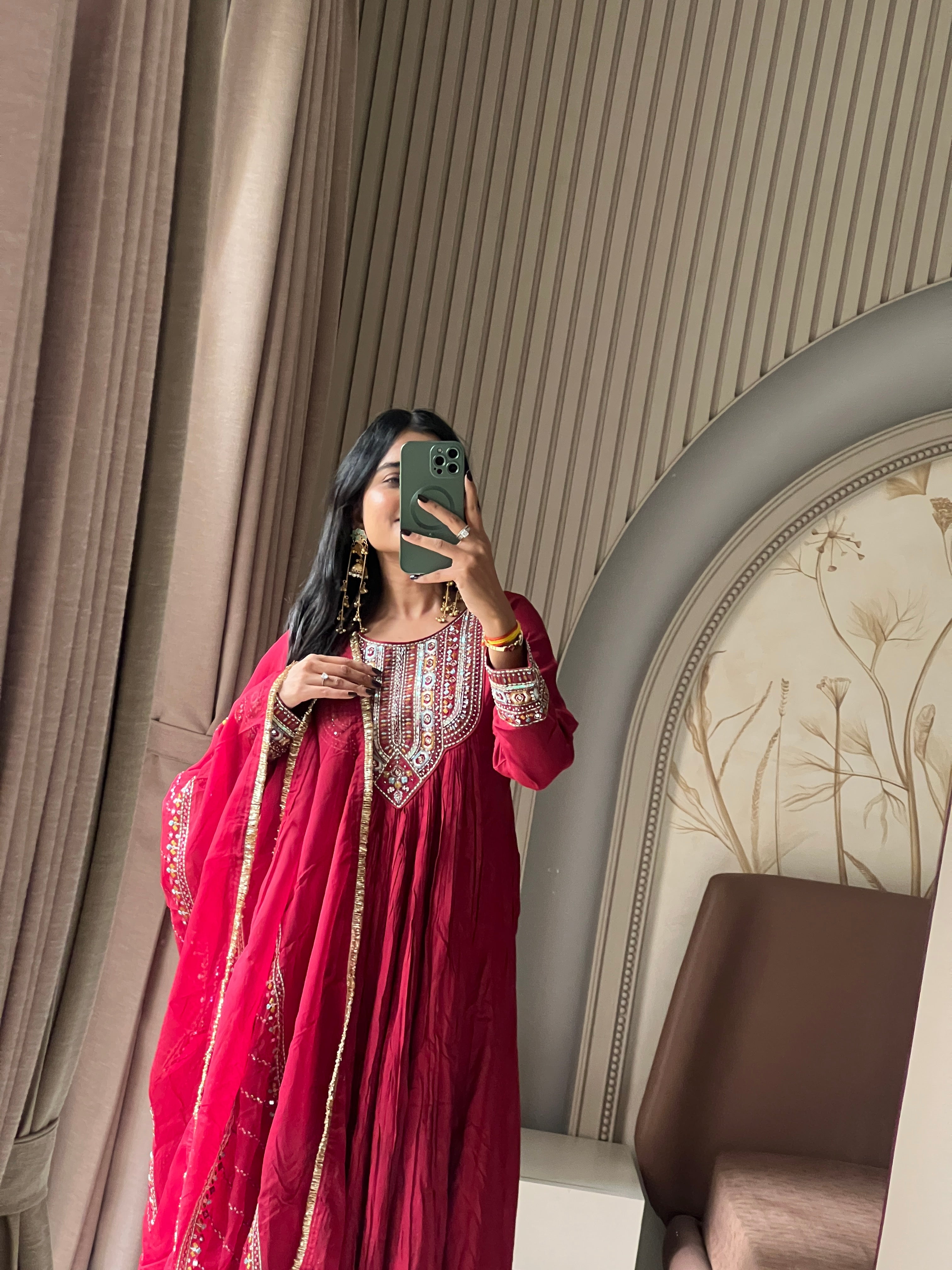 Pashmina maroon kurti set