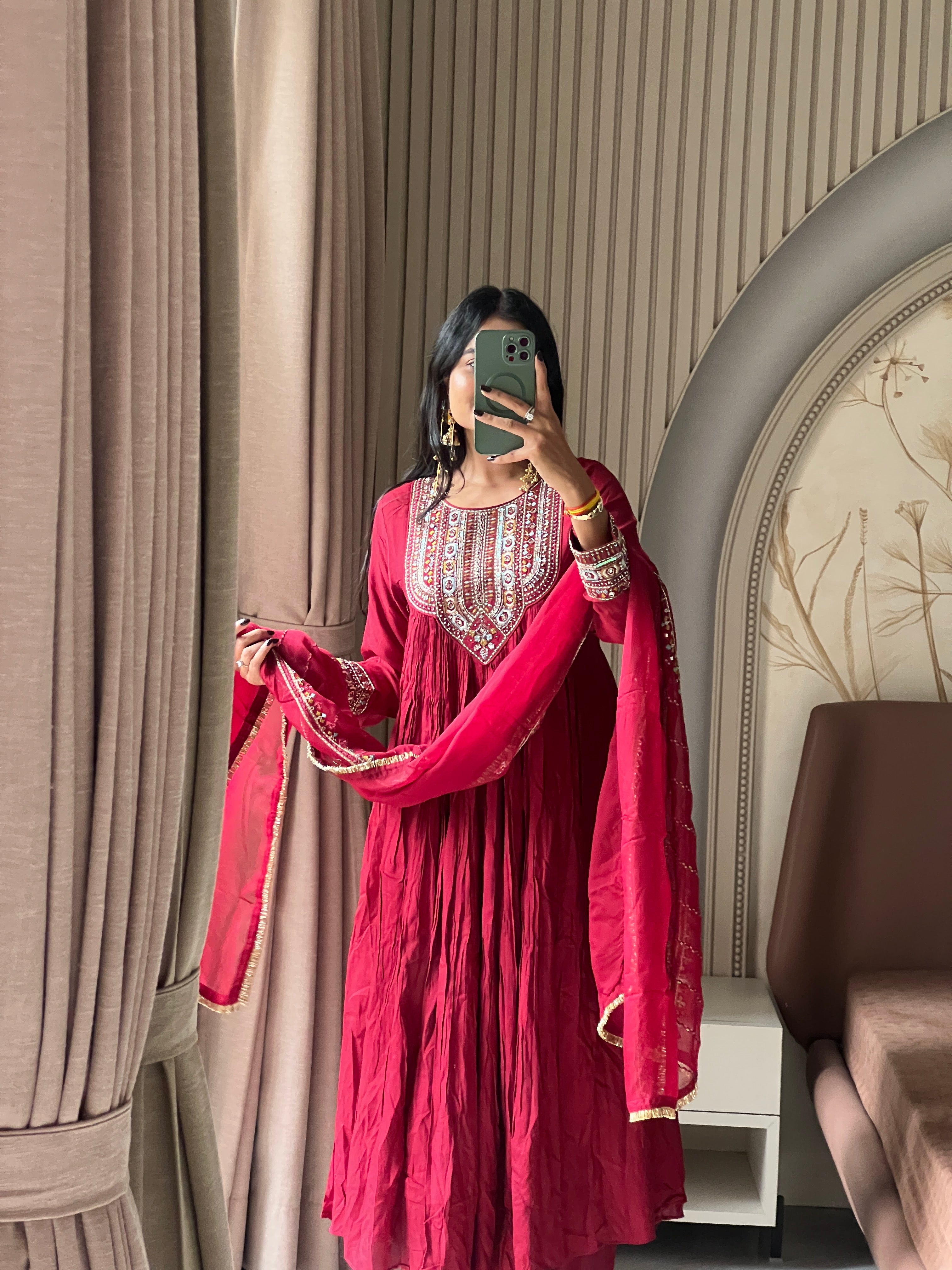 Pashmina maroon kurti set