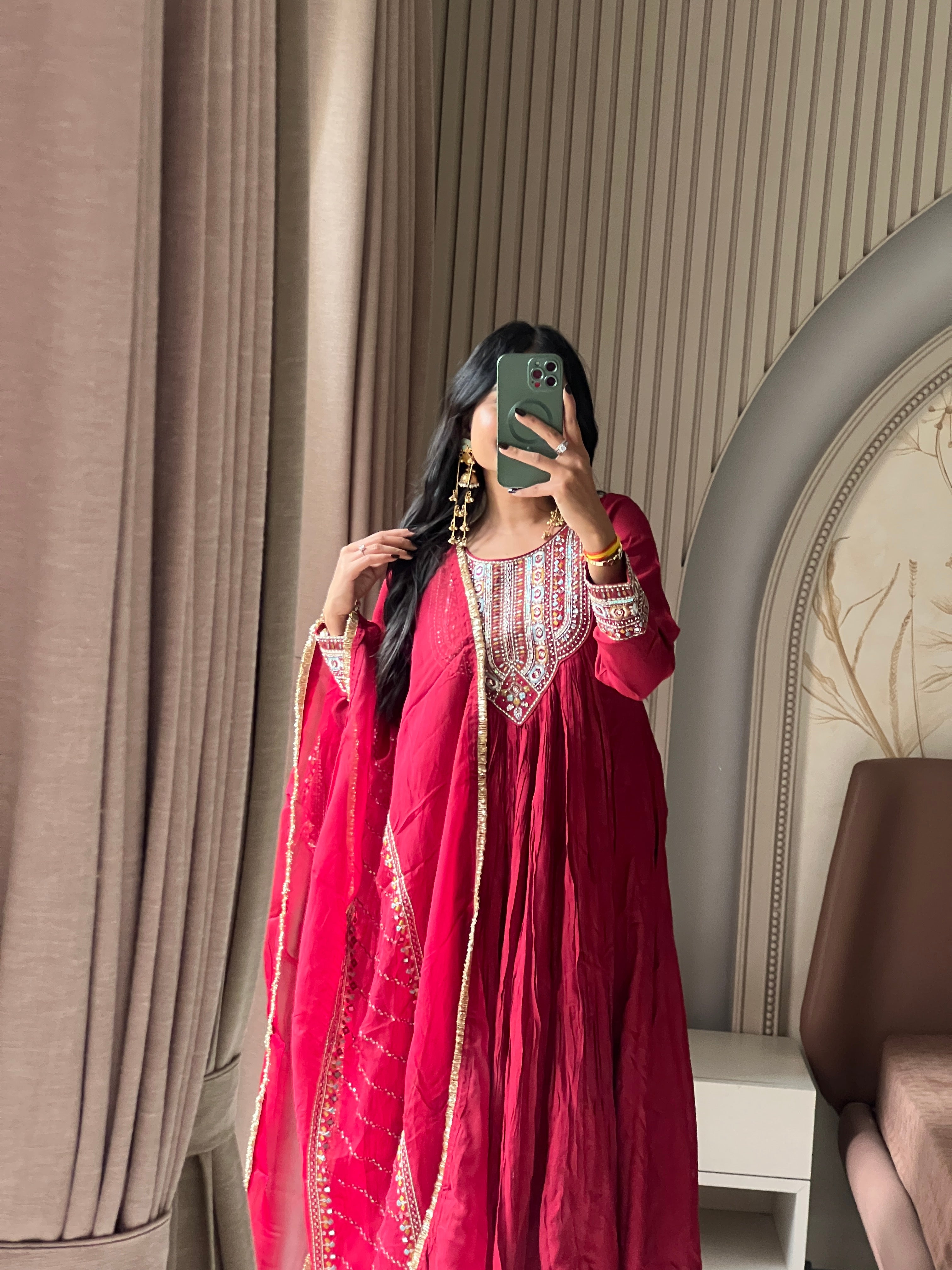 Pashmina maroon kurti set