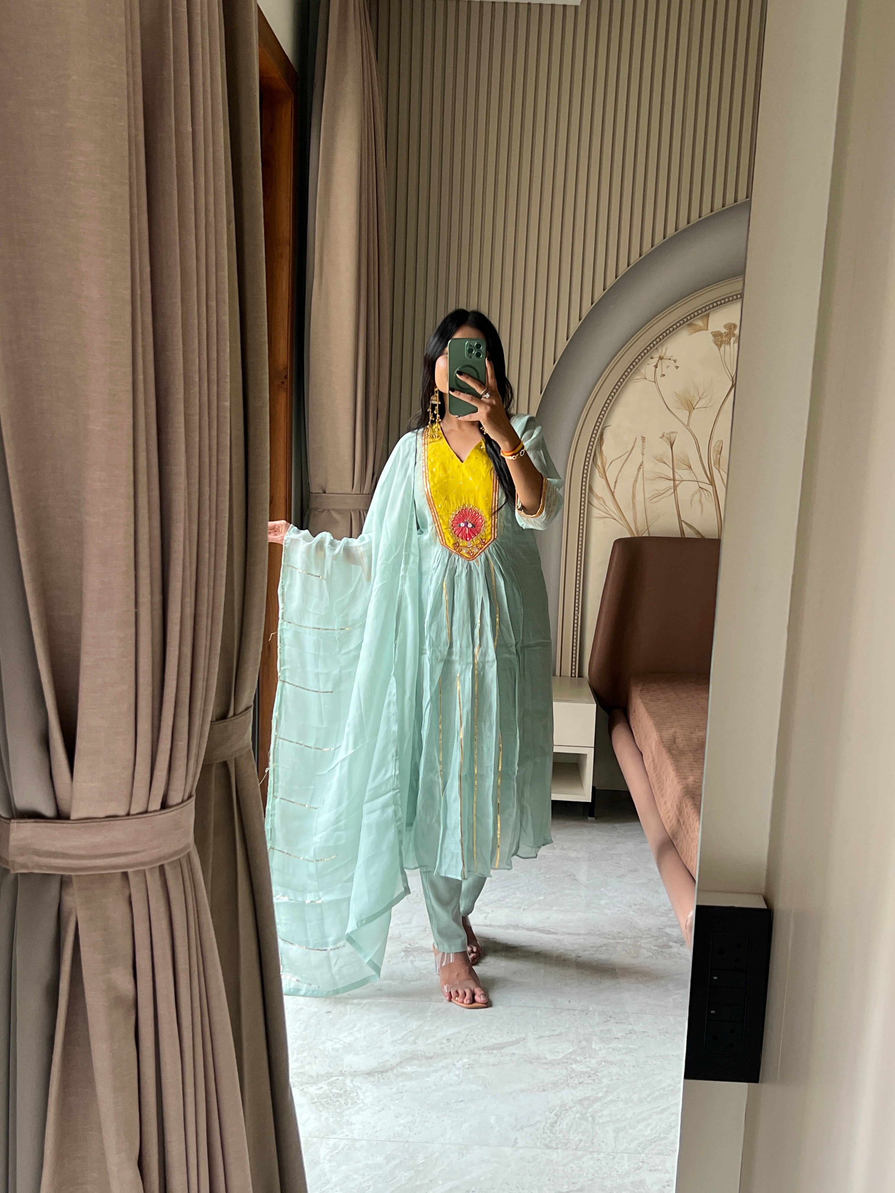 Sky and yellow kurti set