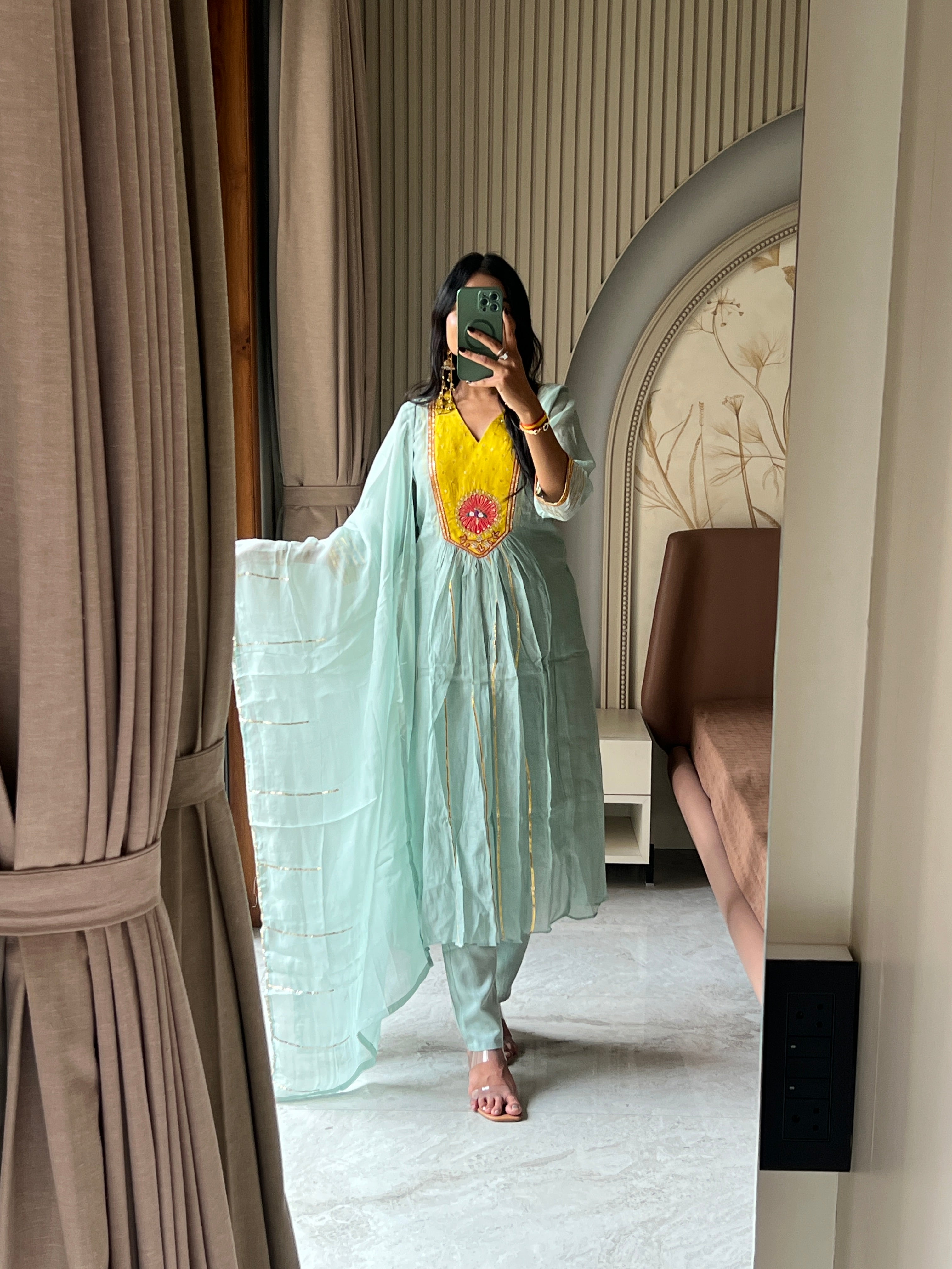 Sky and yellow kurti set