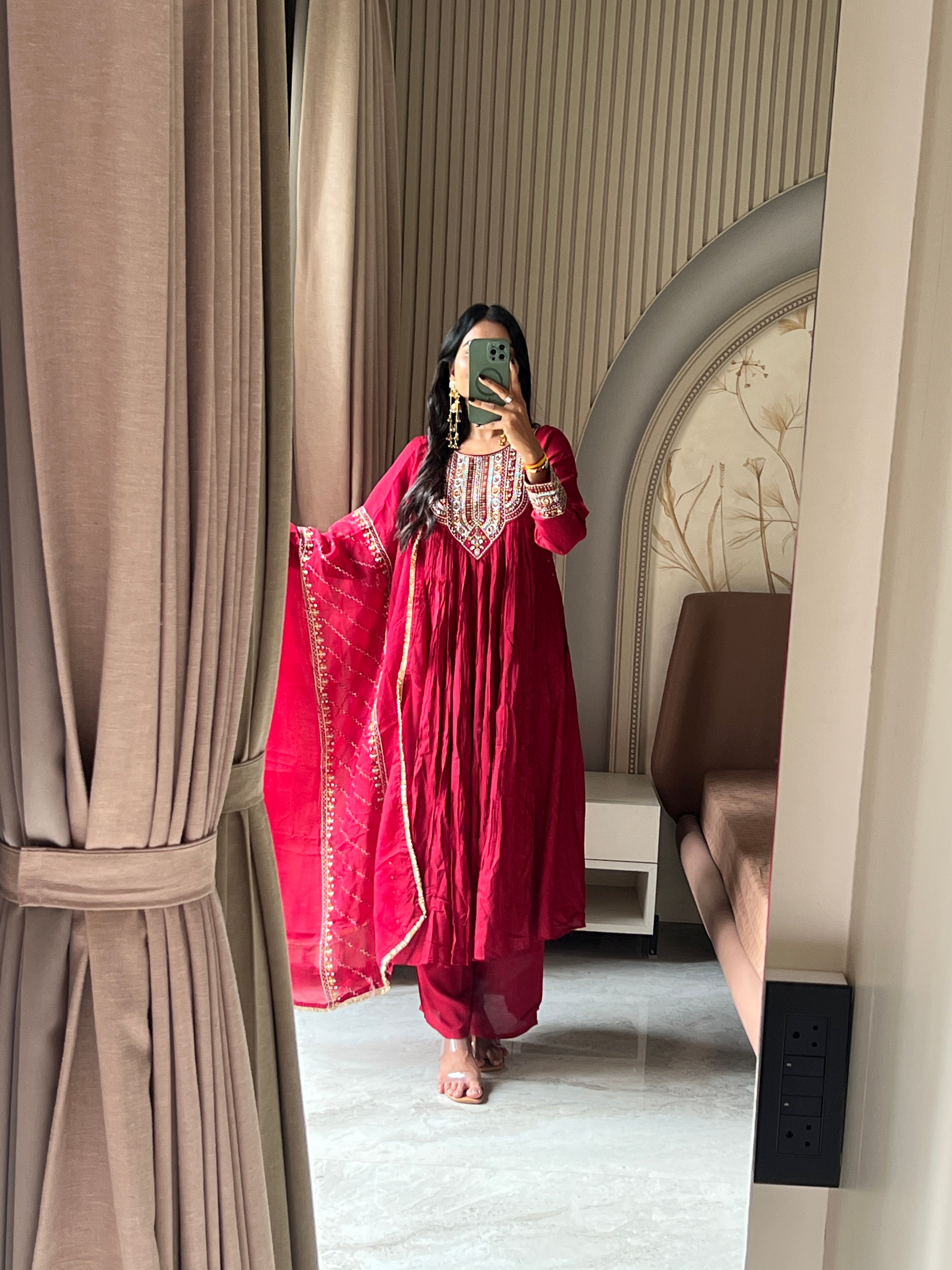 Pashmina maroon kurti set