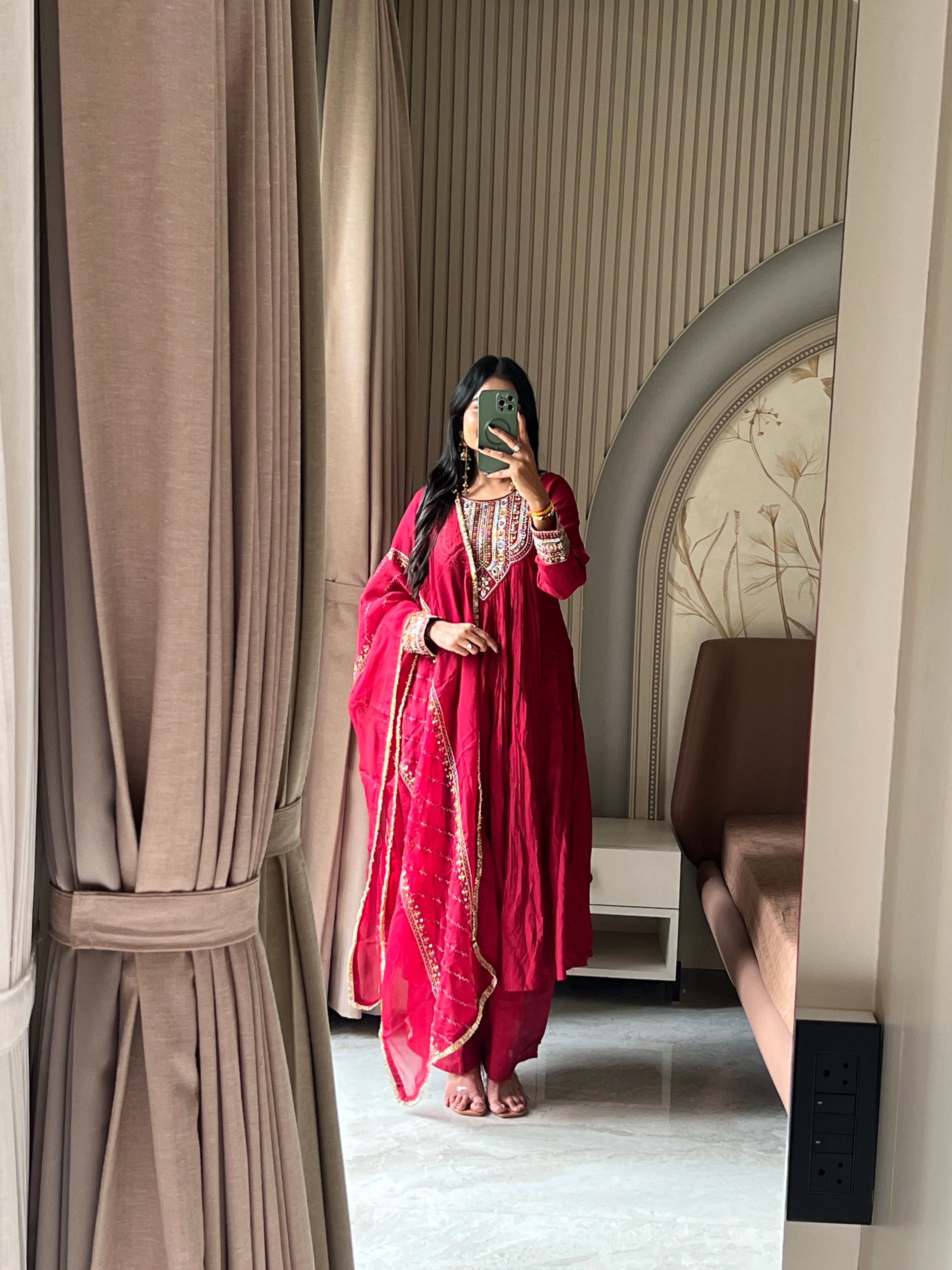 Pashmina maroon kurti set