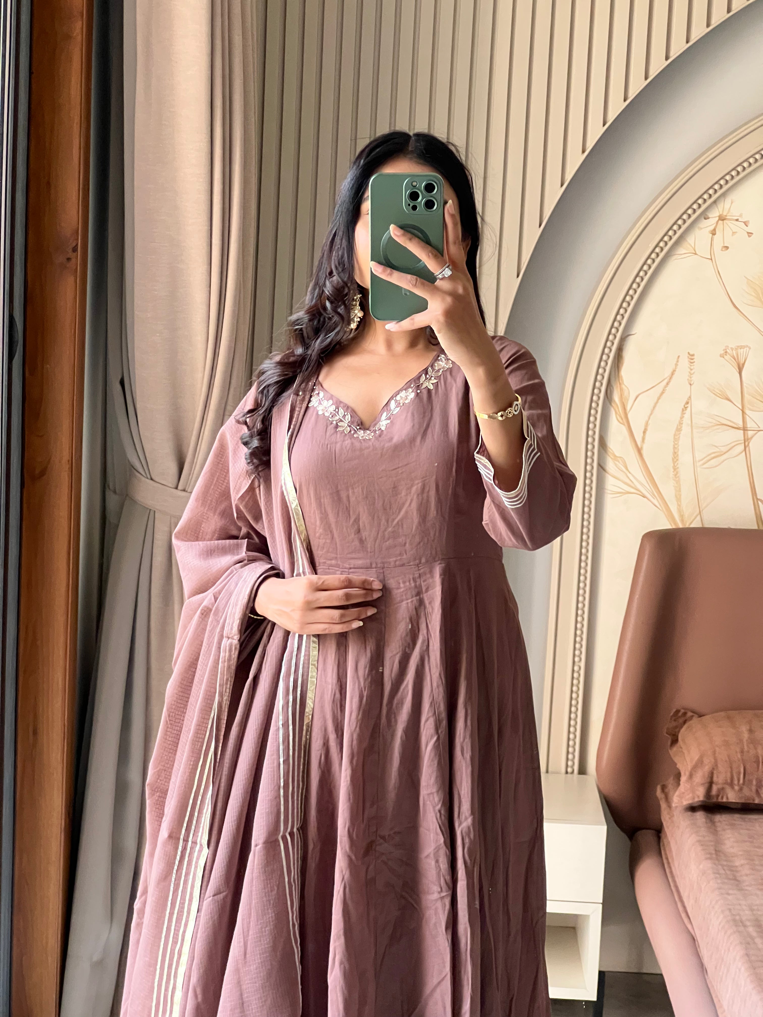 Dusty rose cotton anarkali