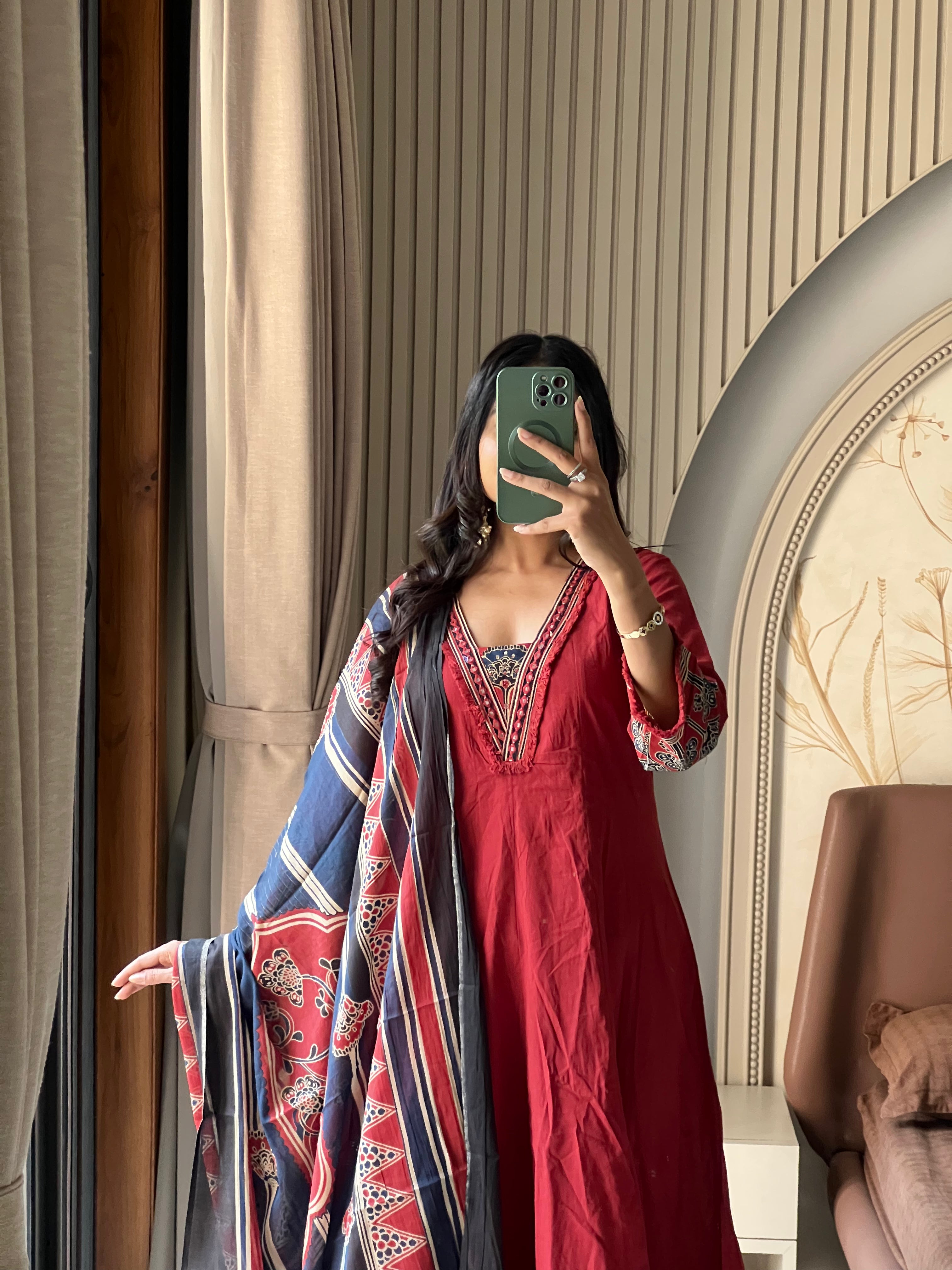 Red cotton anarkali set