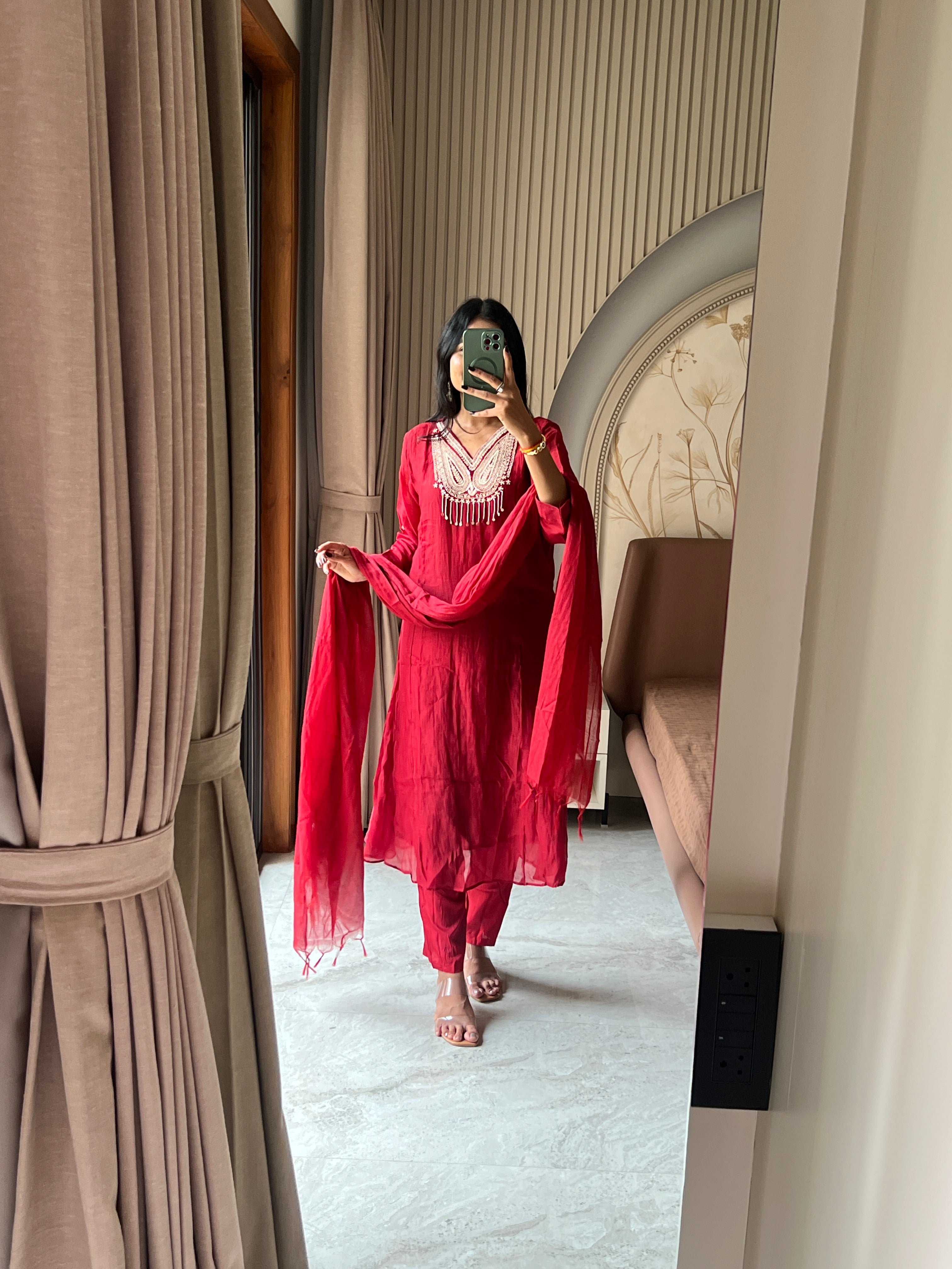 Maroon Mul chanderi suit set