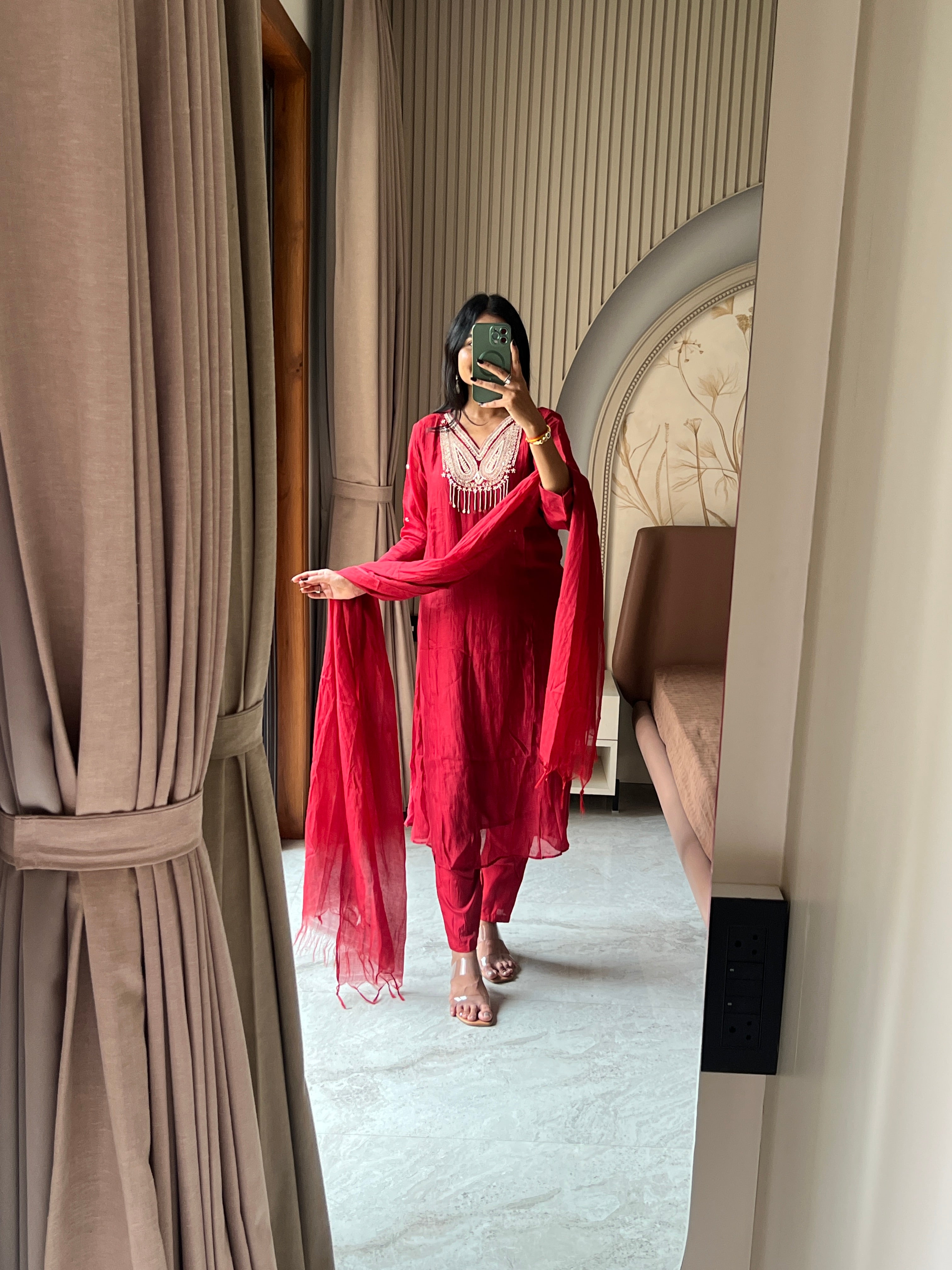 Maroon Mul chanderi suit set