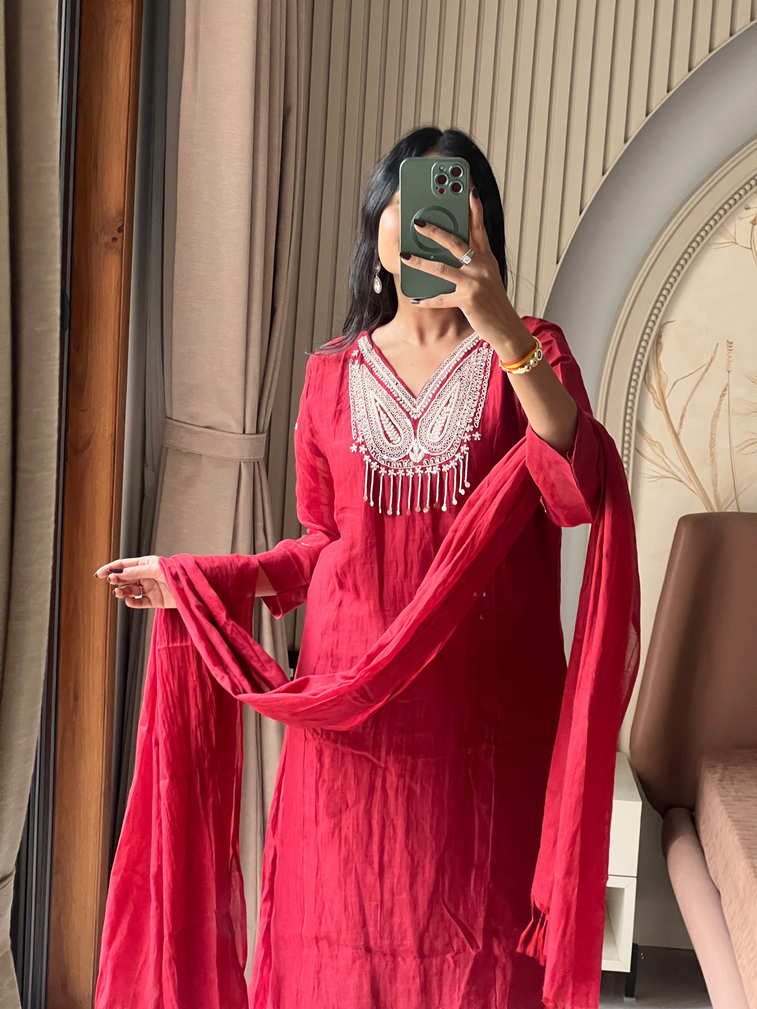 Maroon Mul chanderi suit set