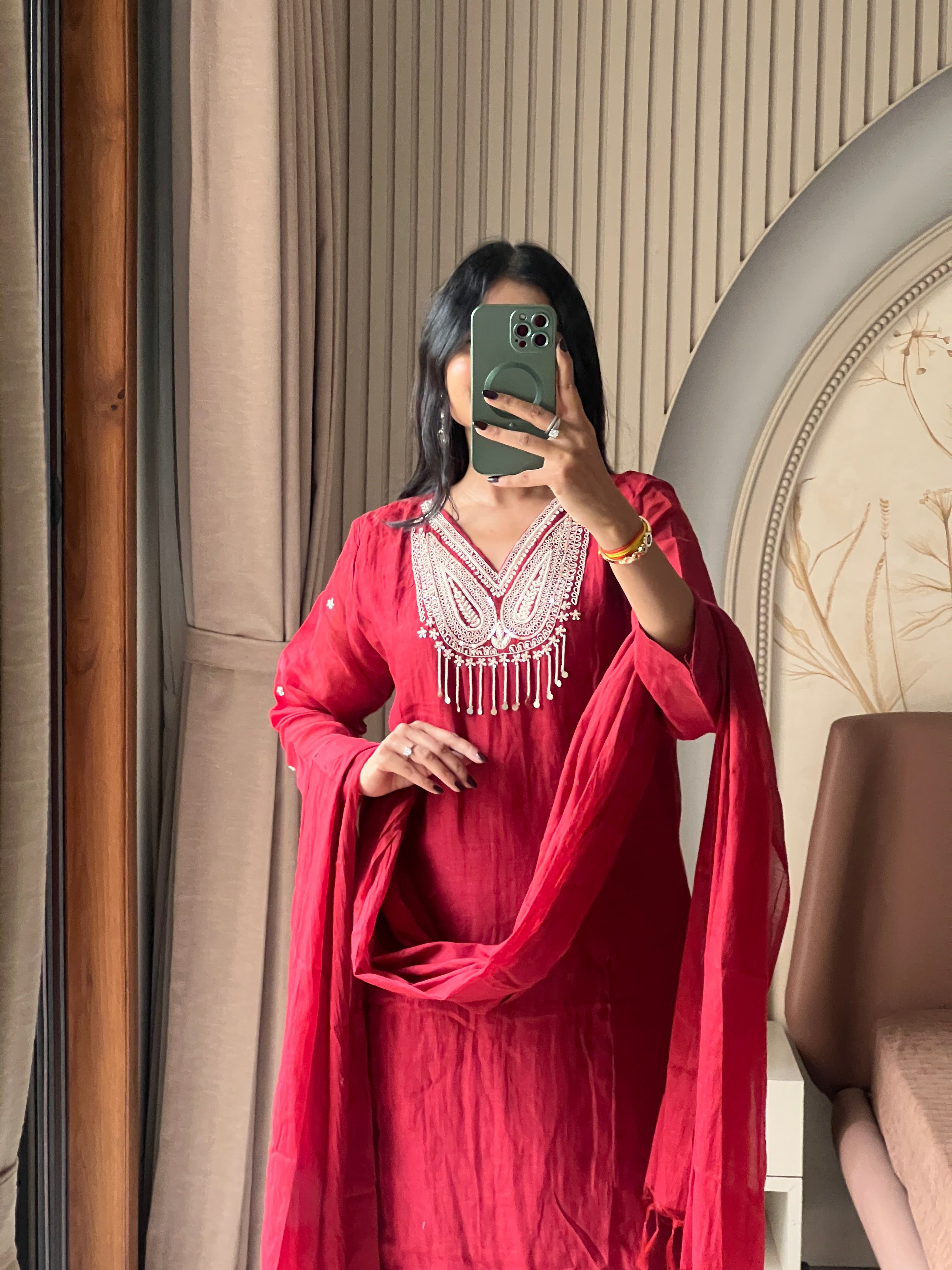 Maroon Mul chanderi suit set