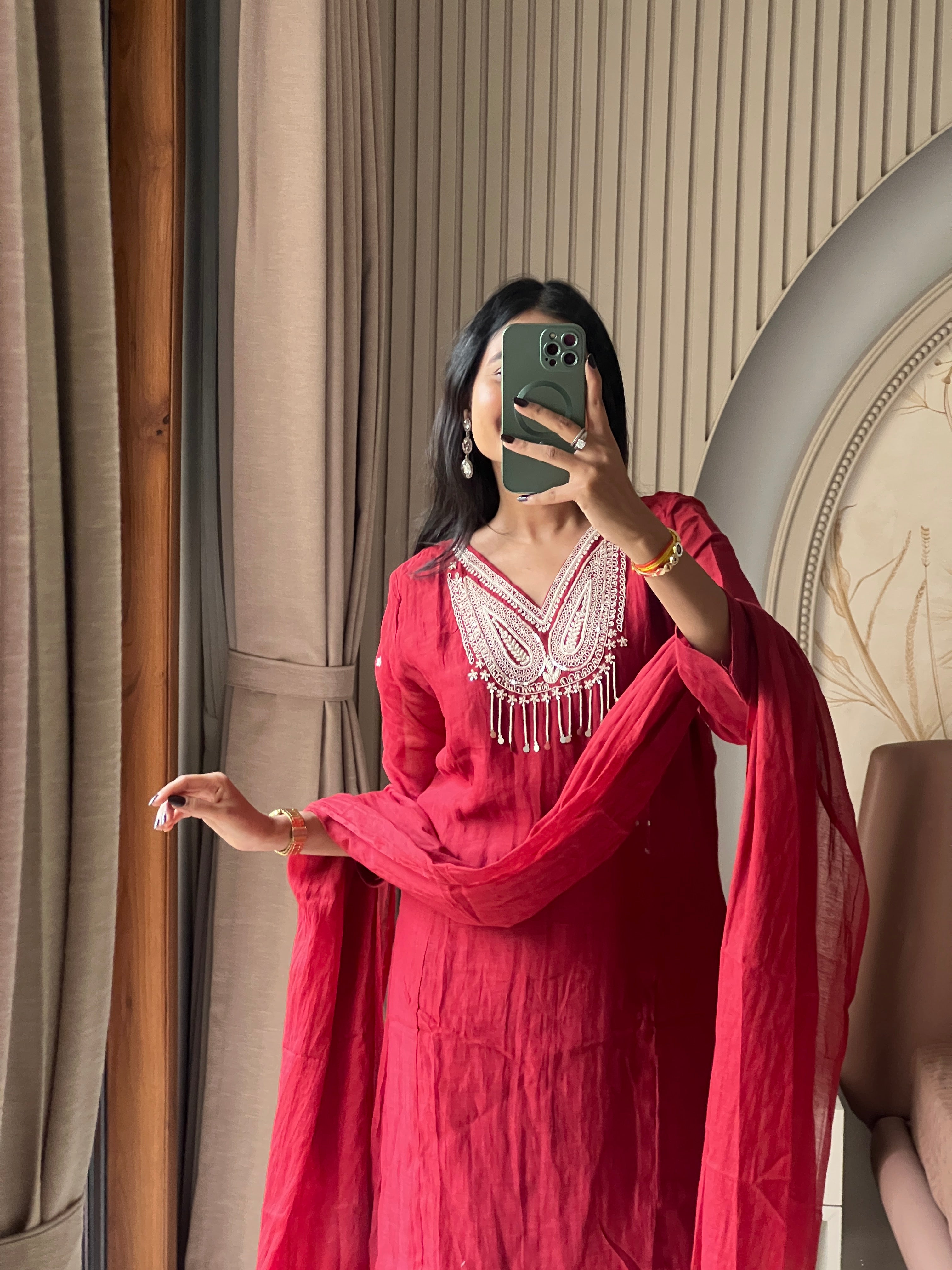 Maroon Mul chanderi suit set