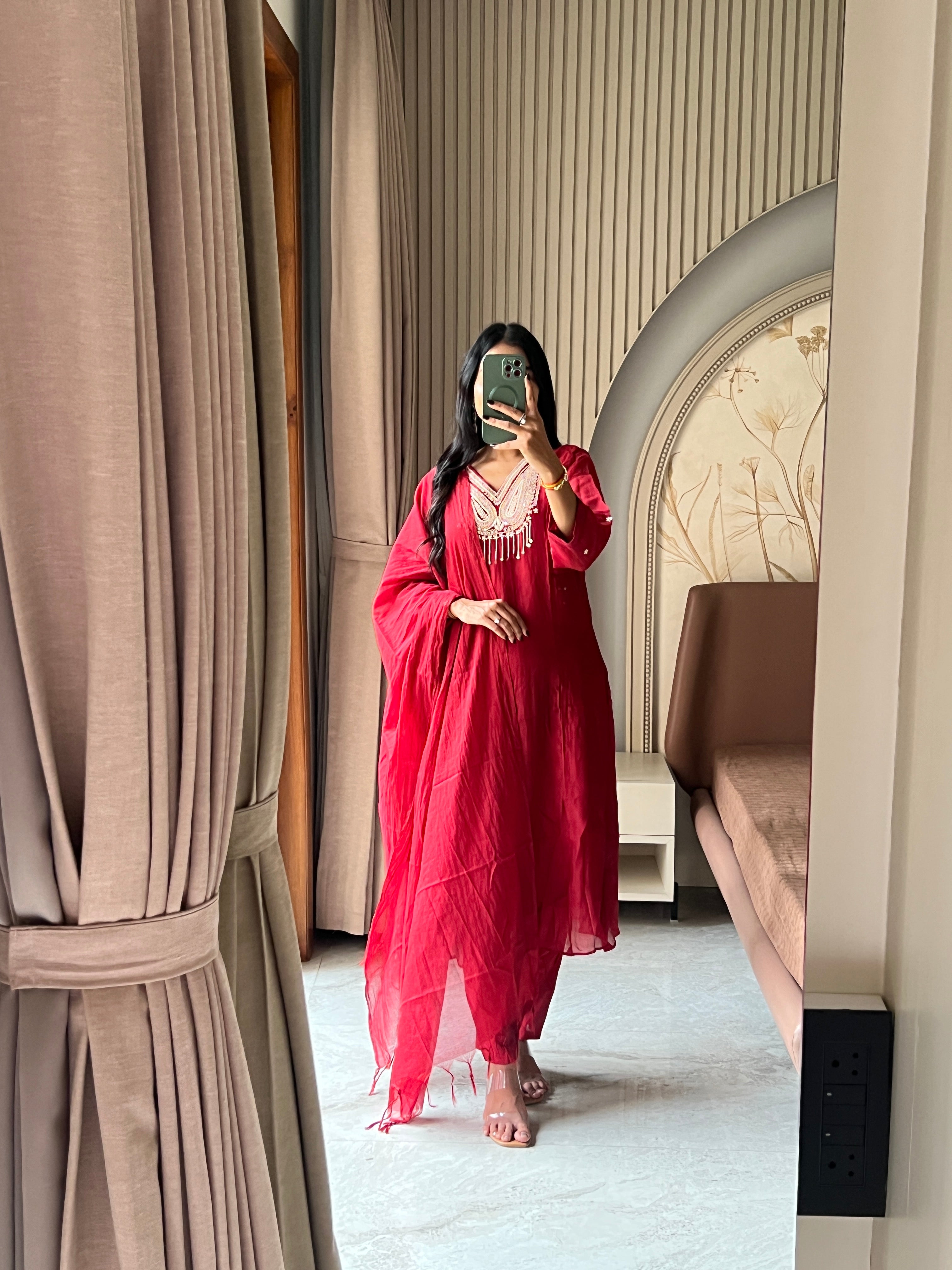 Maroon Mul chanderi suit set