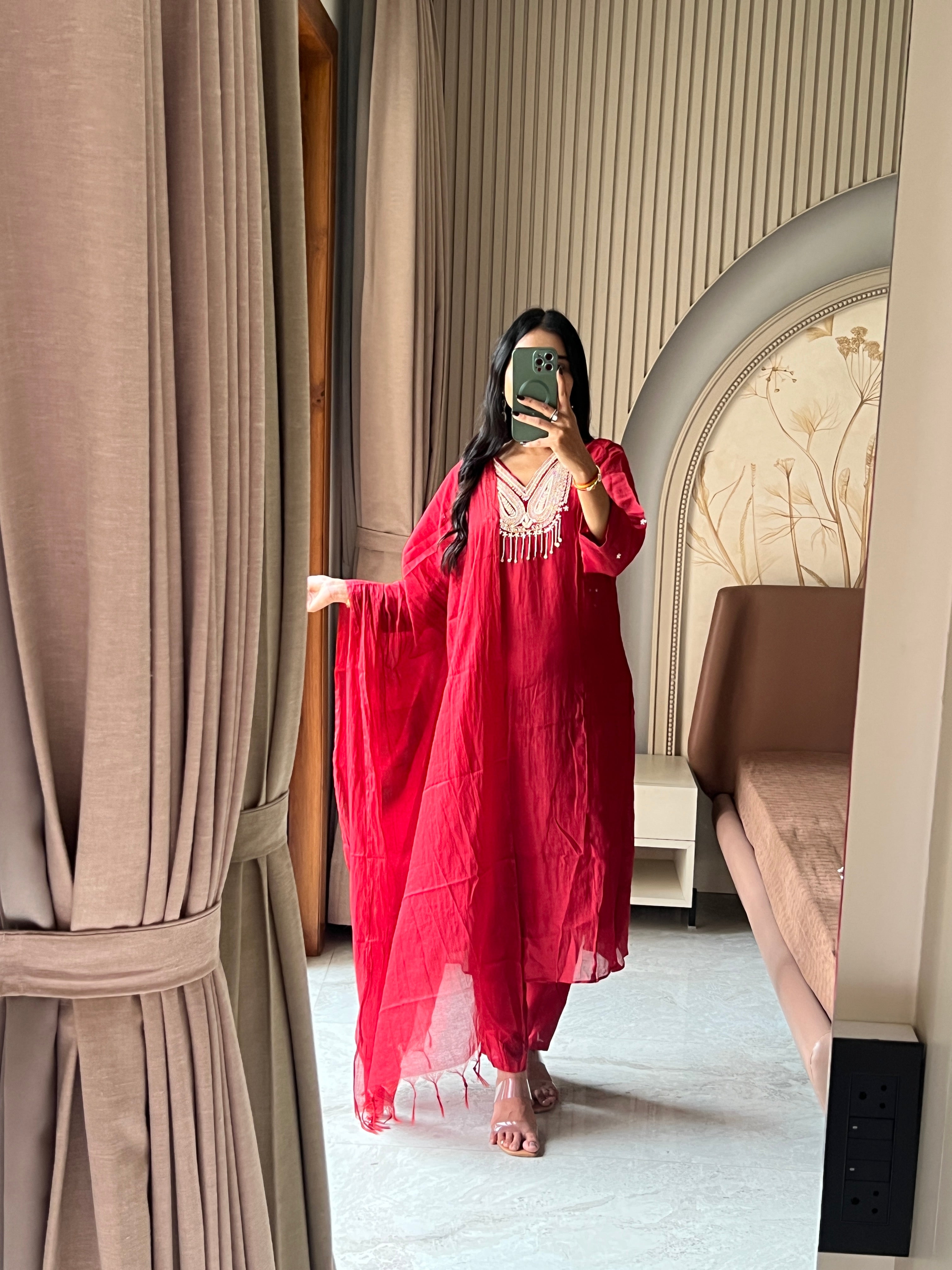 Maroon Mul chanderi suit set