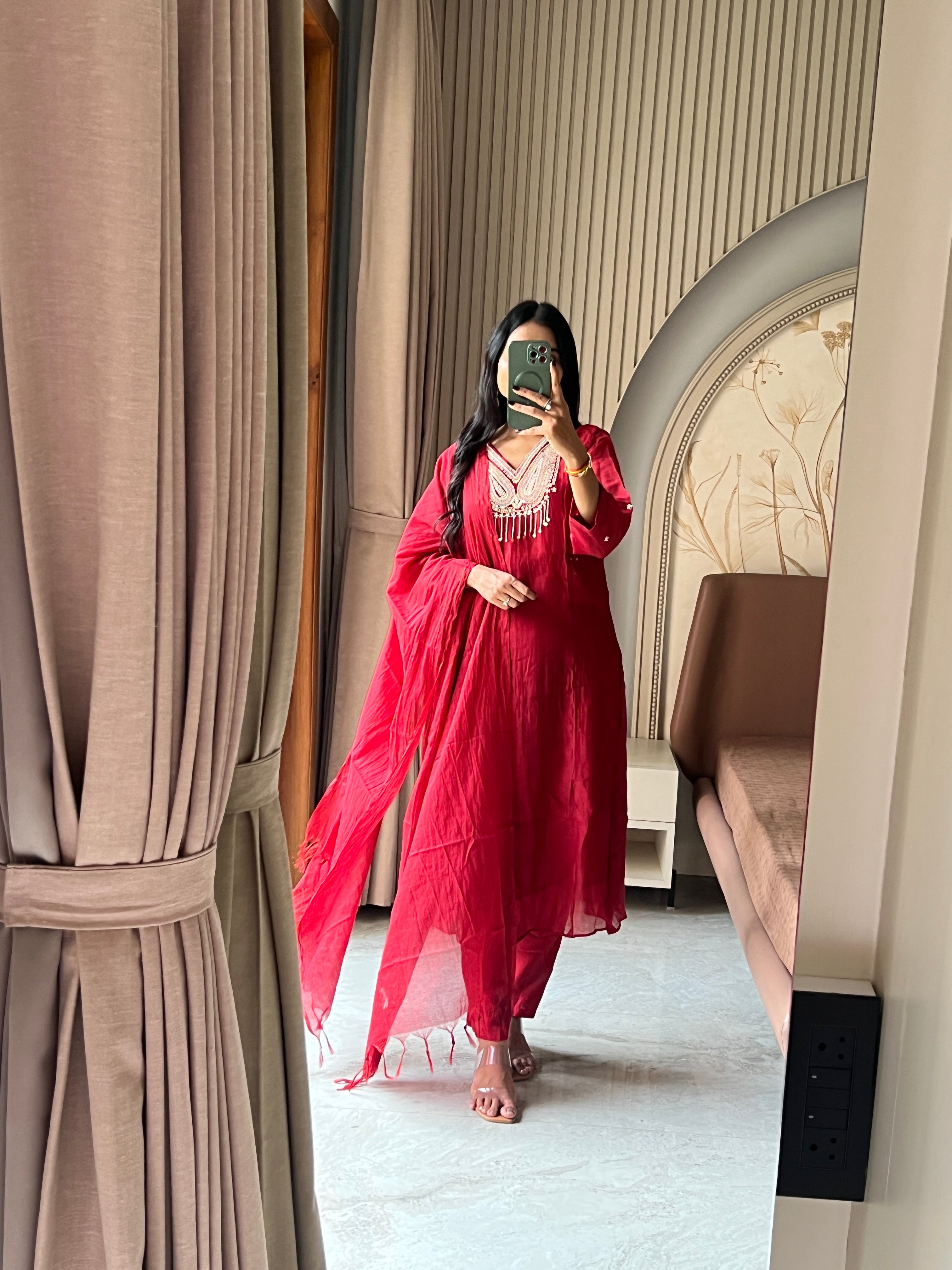 Maroon Mul chanderi suit set