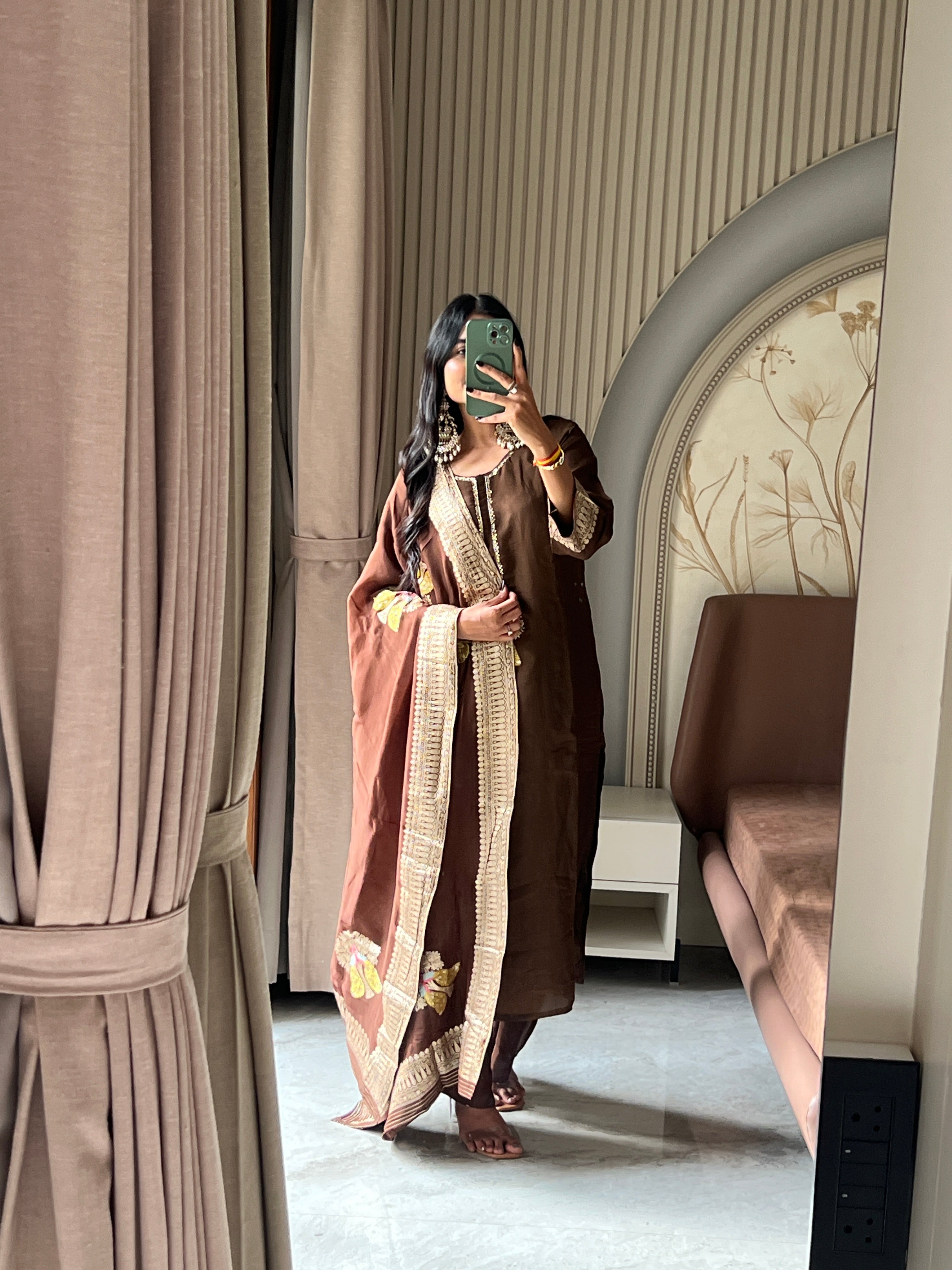 Brown jacquard suit set