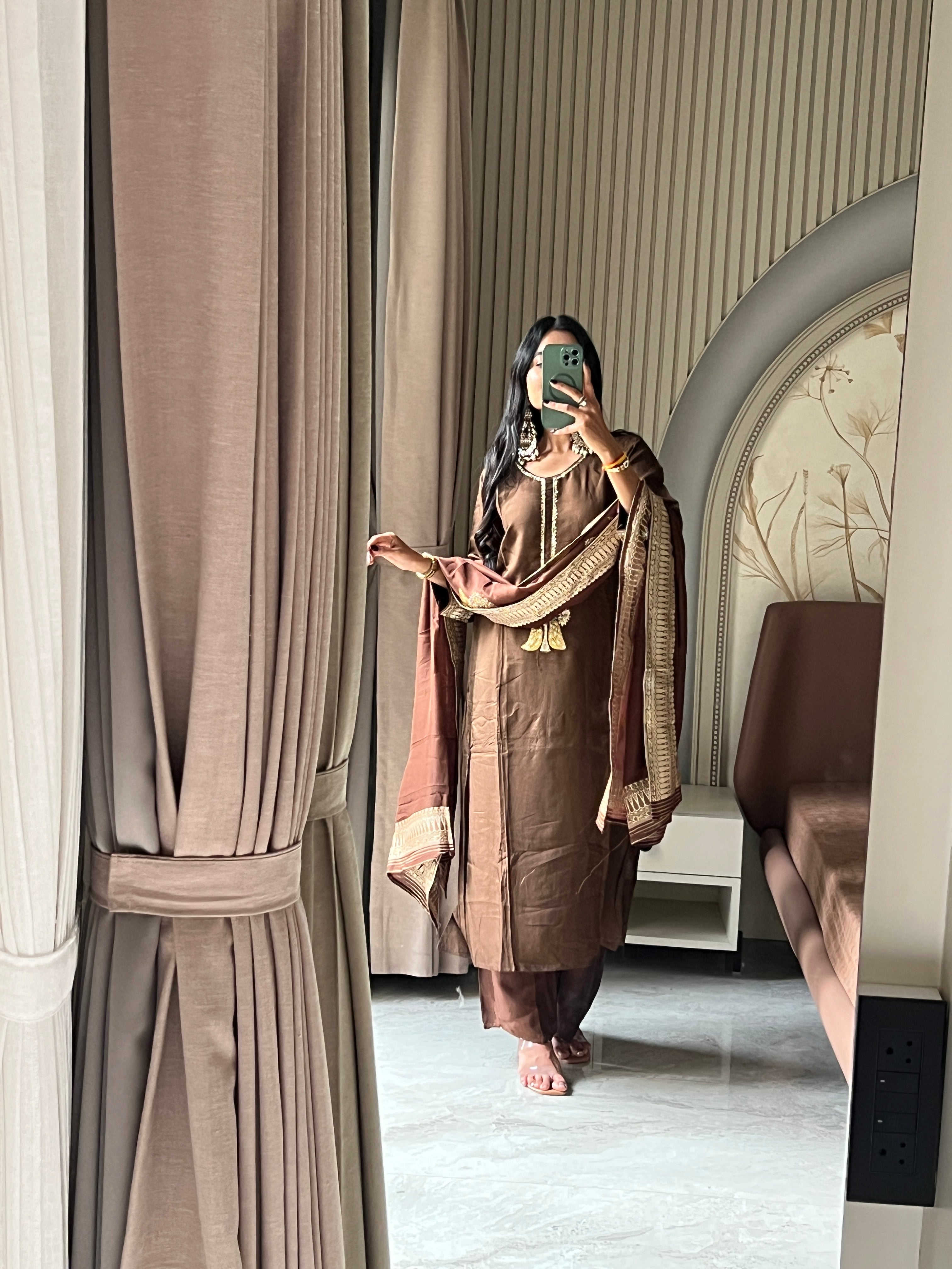 Brown jacquard suit set