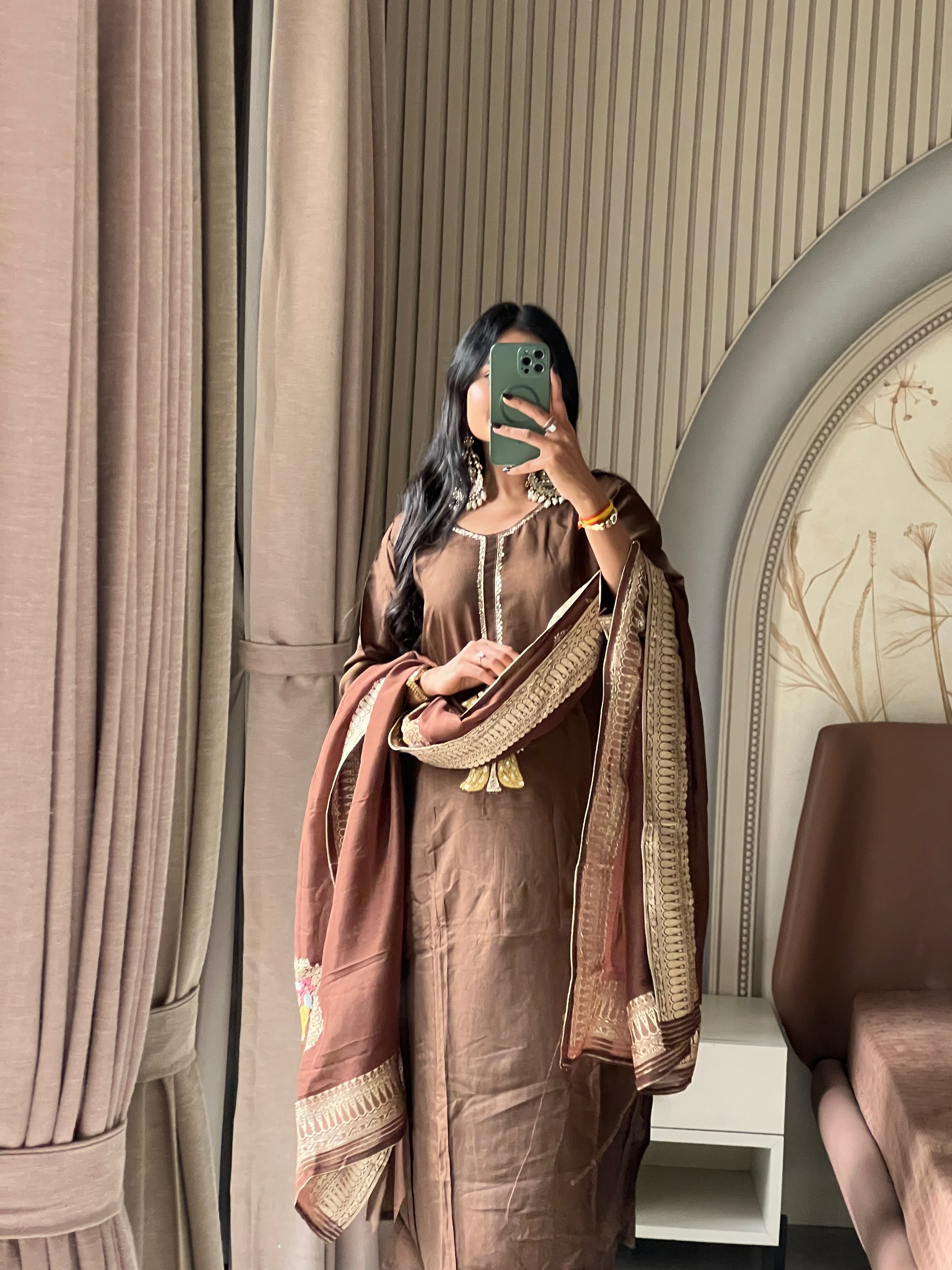 Brown jacquard suit set