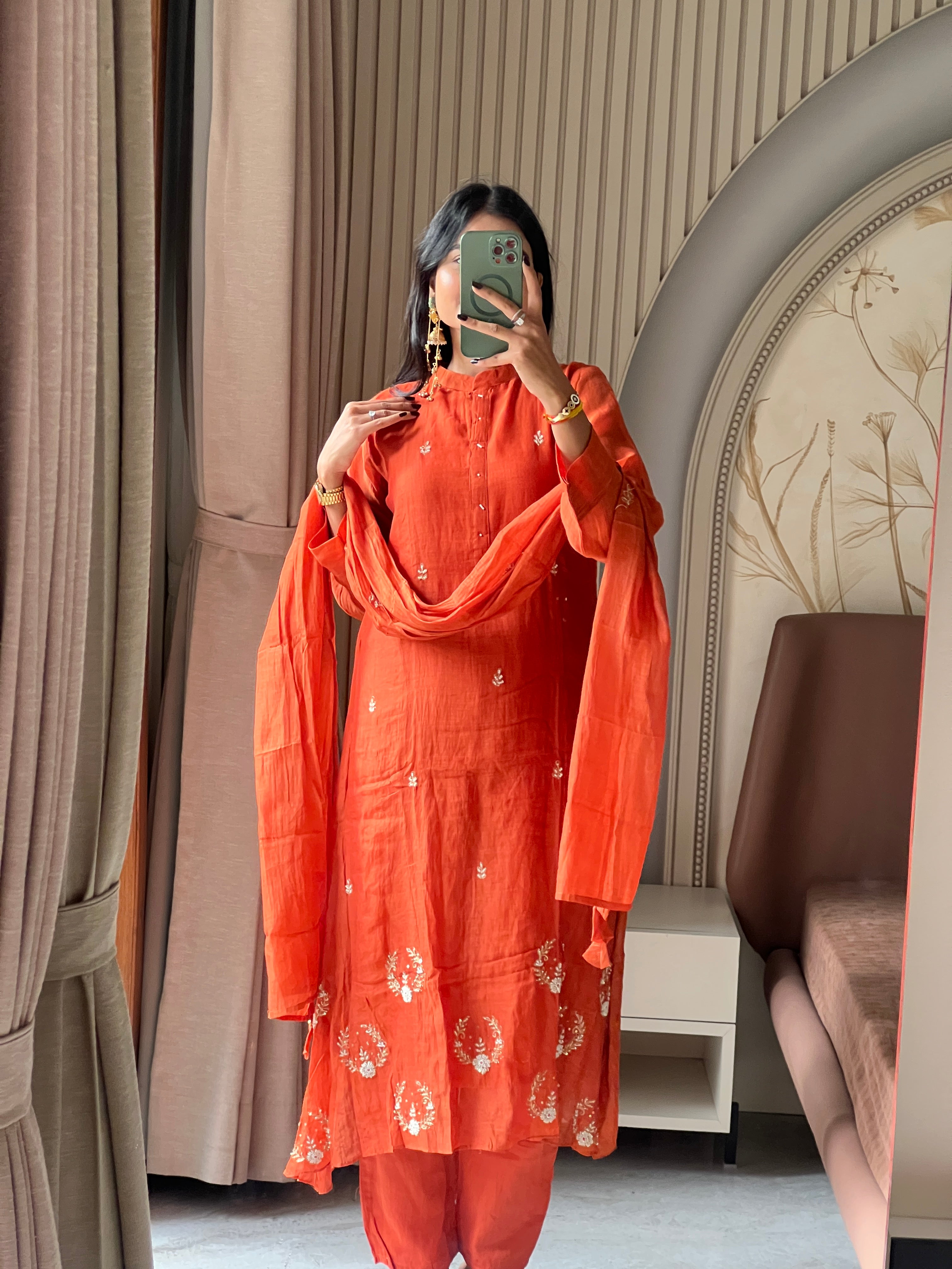 Mul chanderi suit set with beautiful Daman work