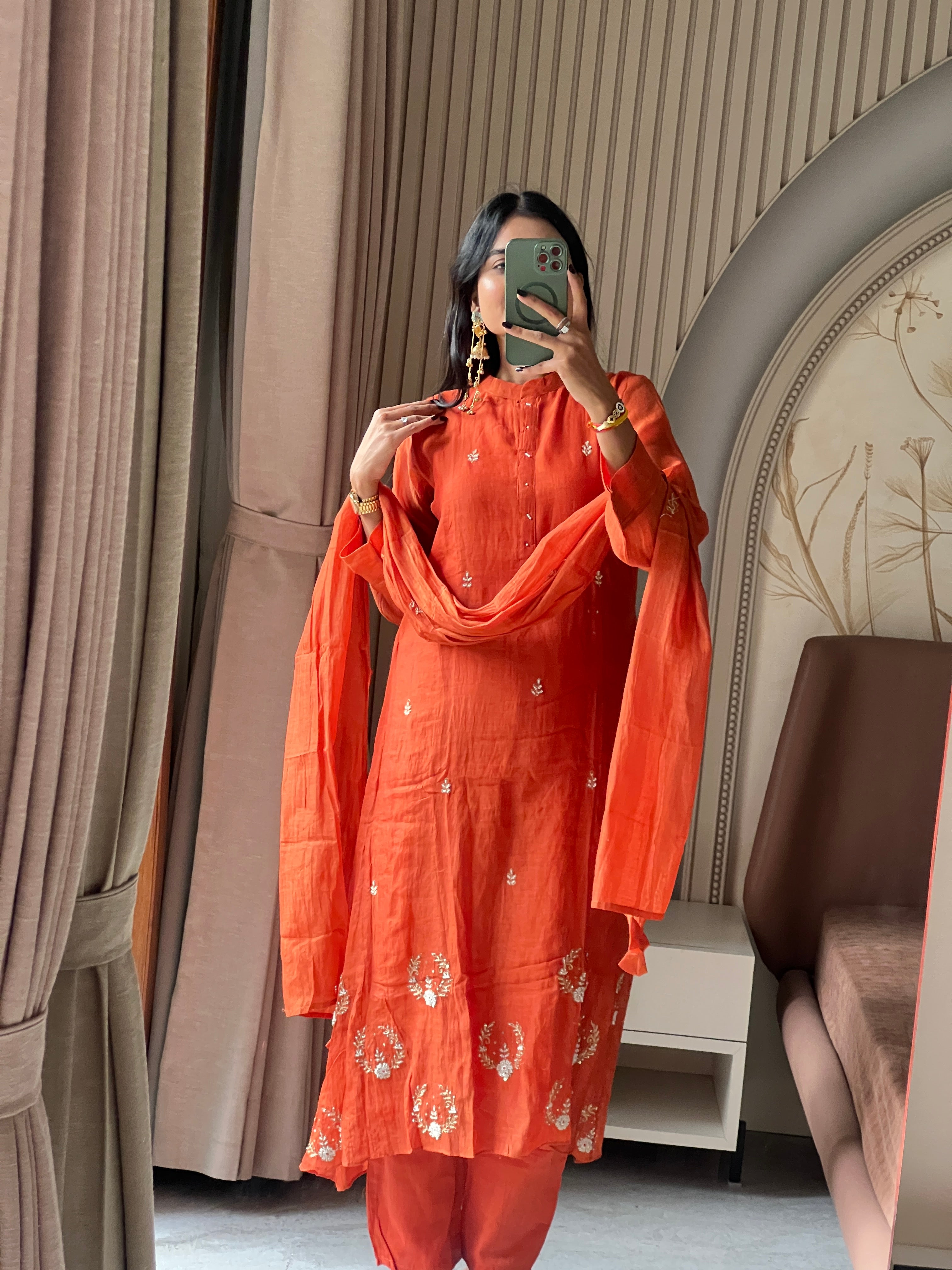 Mul chanderi suit set with beautiful Daman work