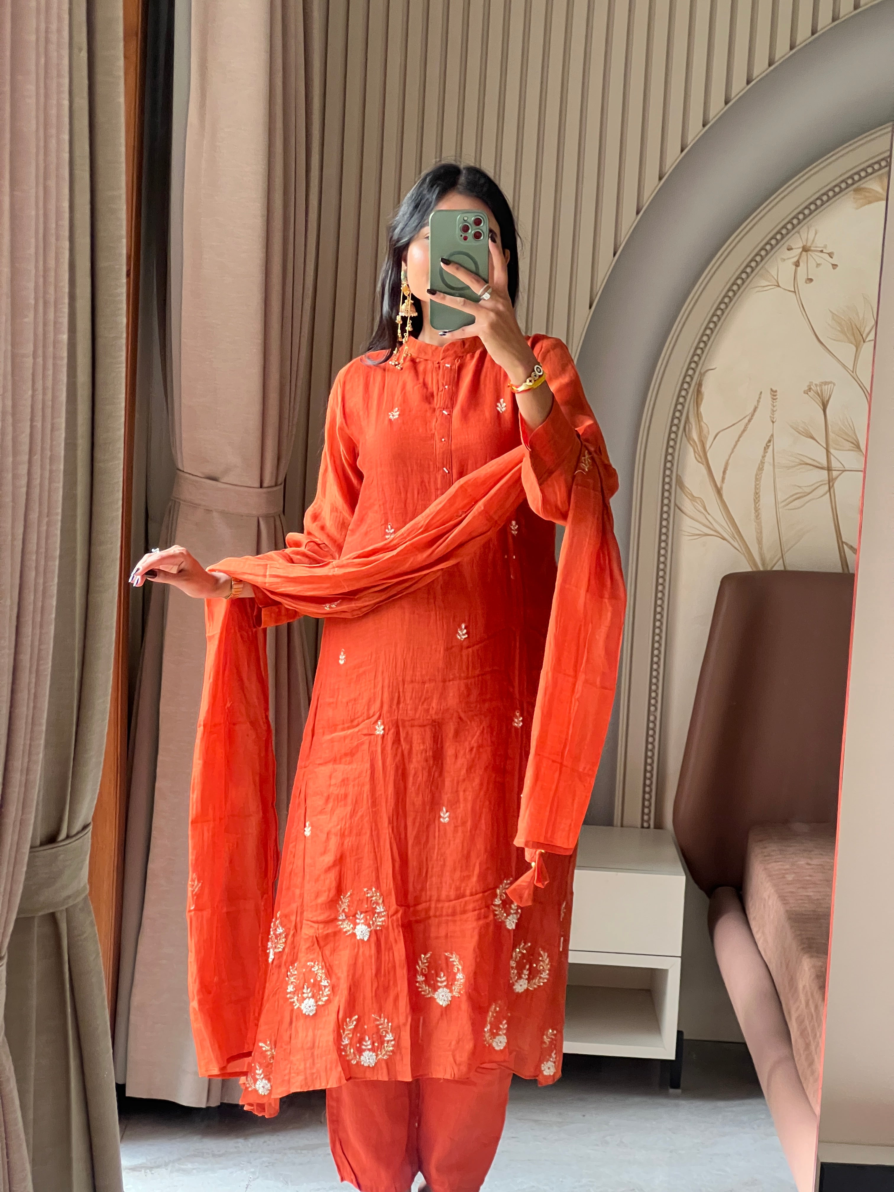 Mul chanderi suit set with beautiful Daman work