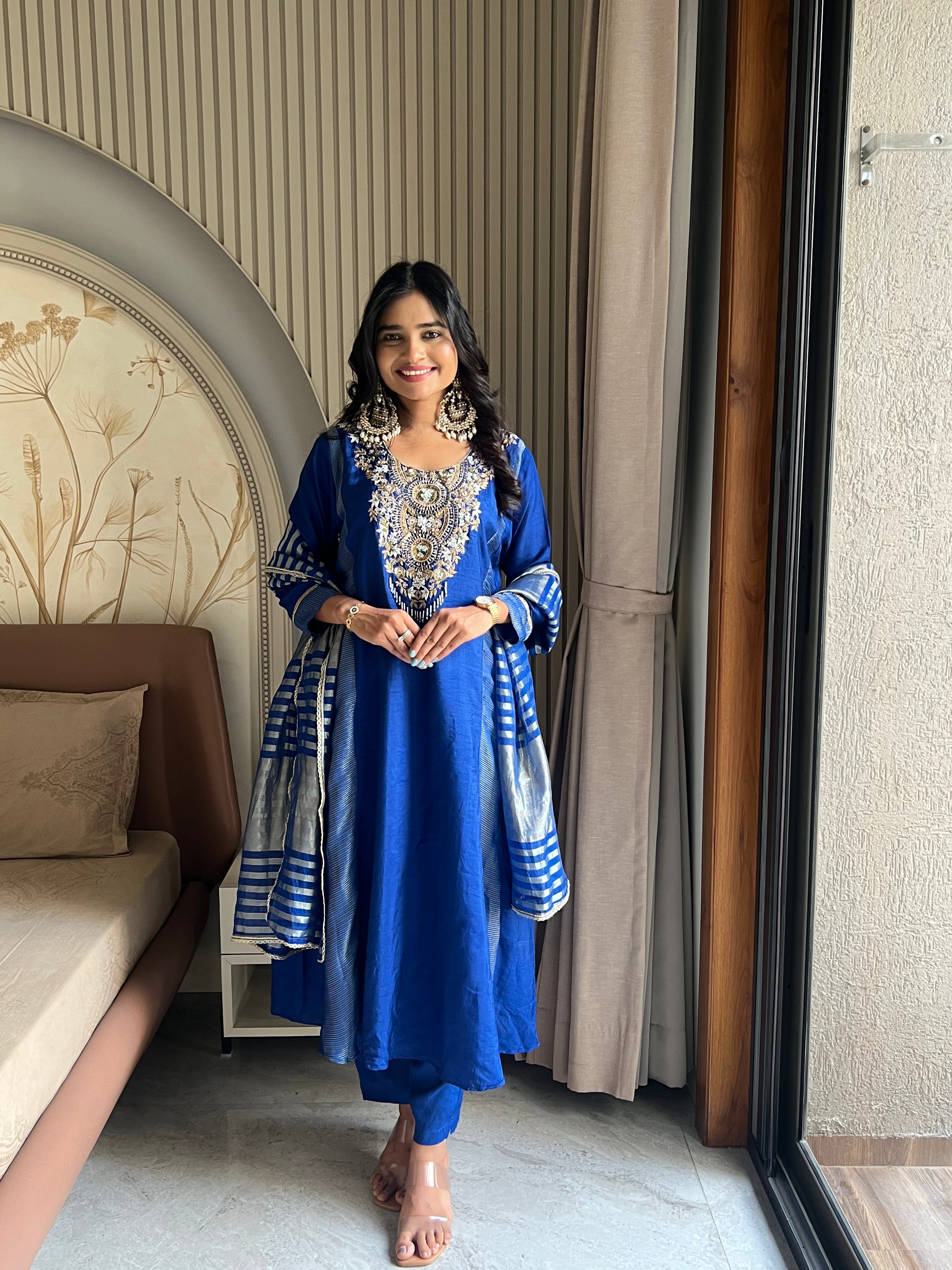 Royal blue silk dress