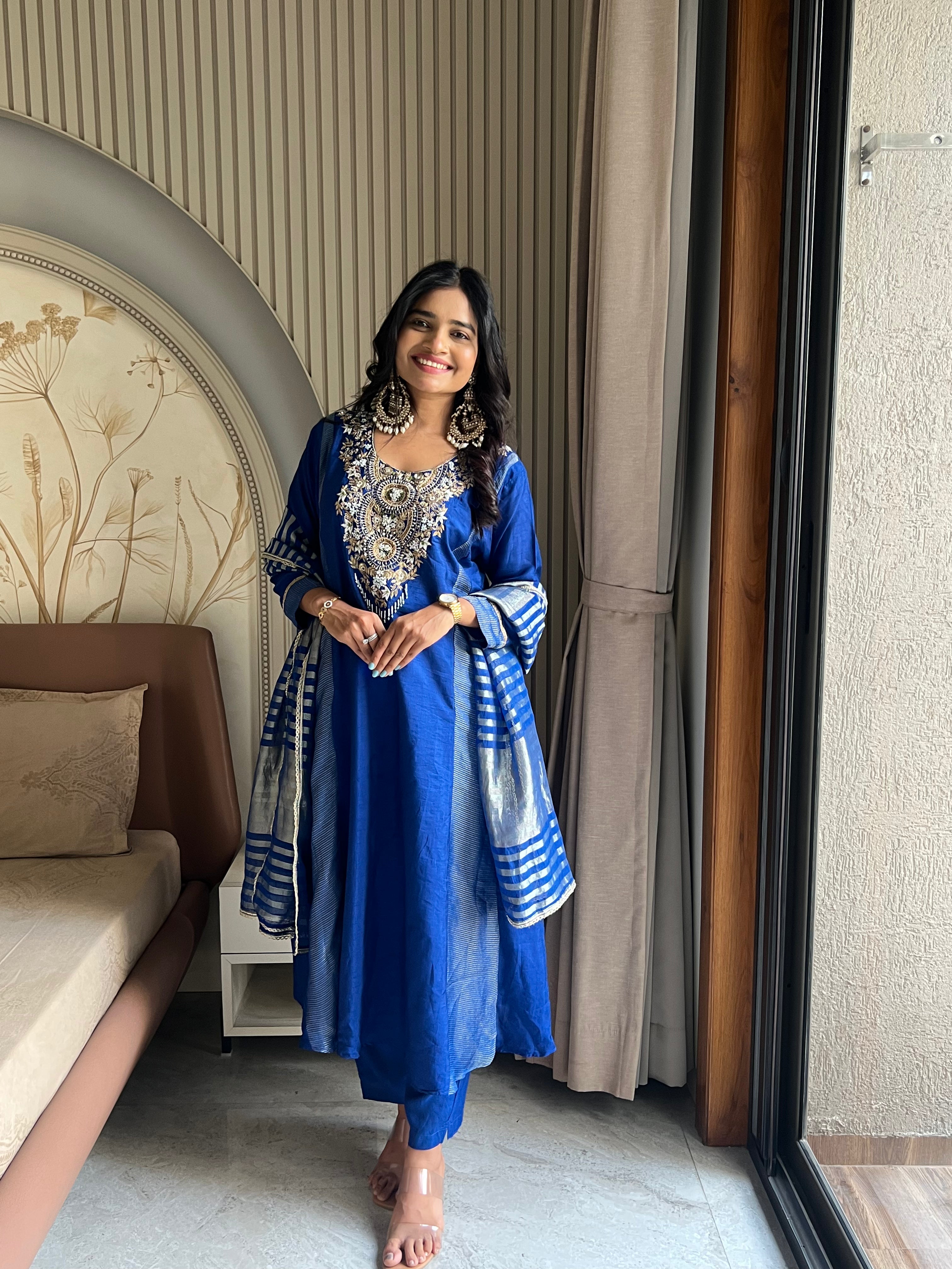 Royal blue silk dress