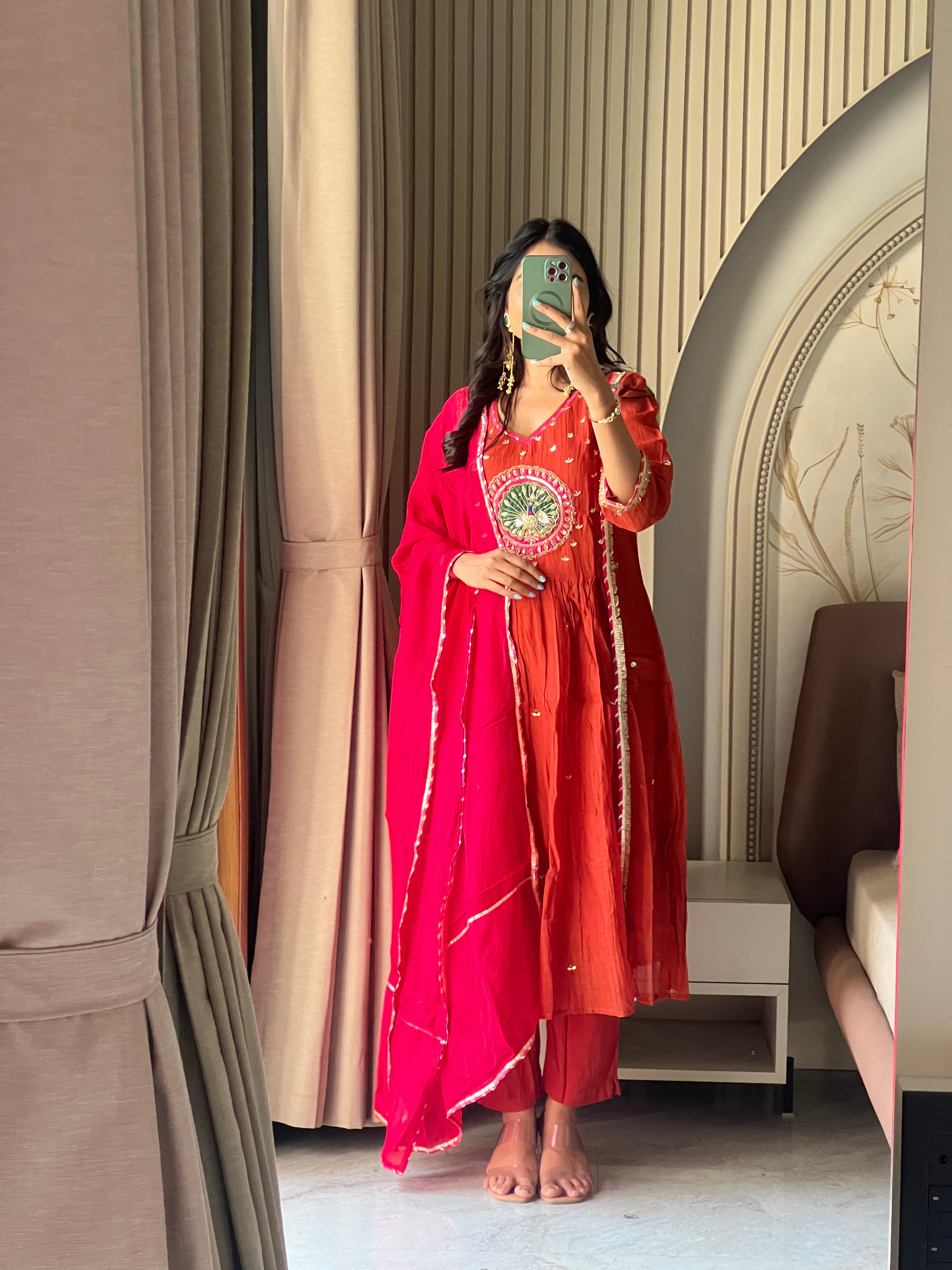 Orange Mul chanderi suit set