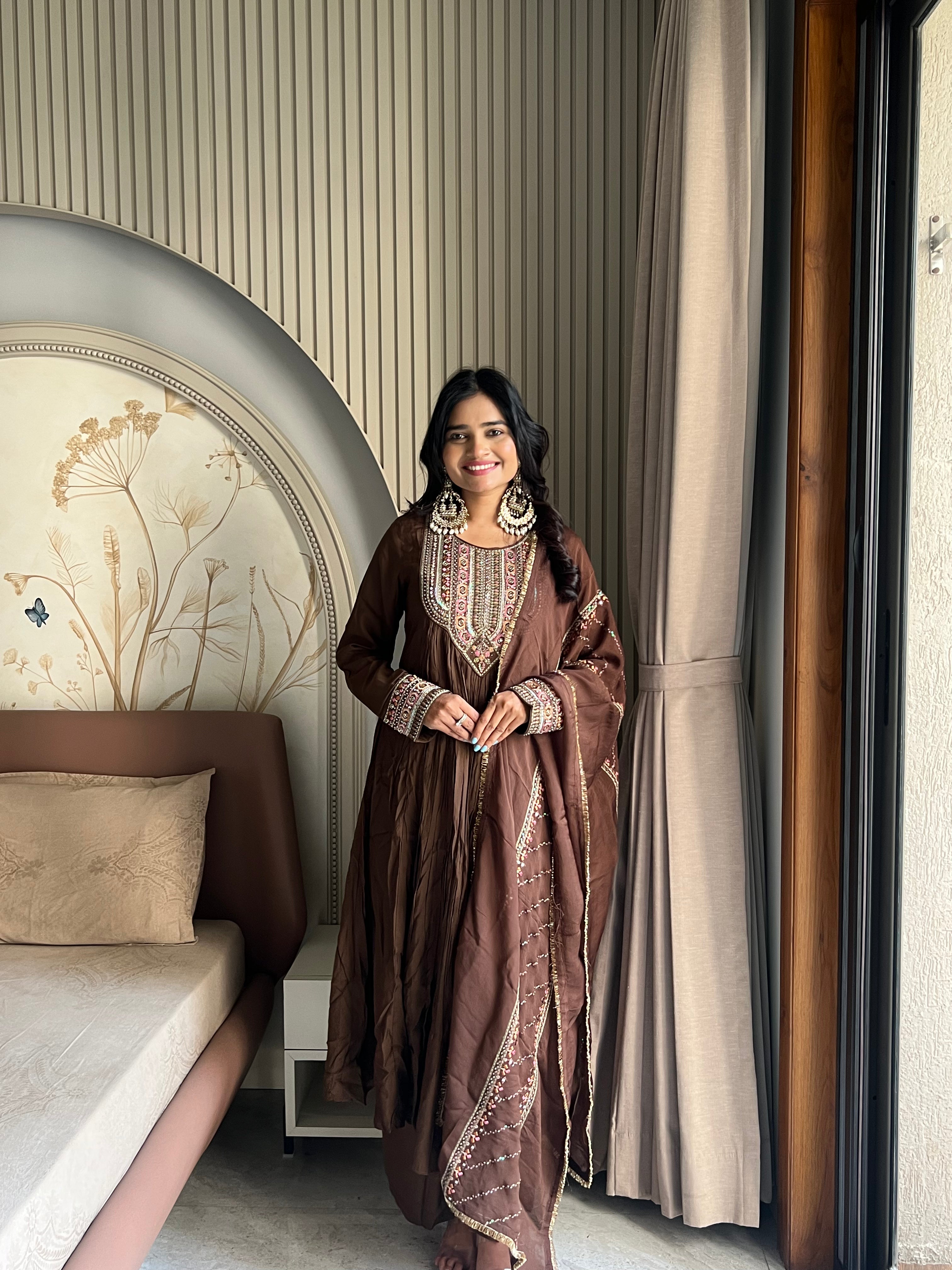 Pashmina brown kurti set