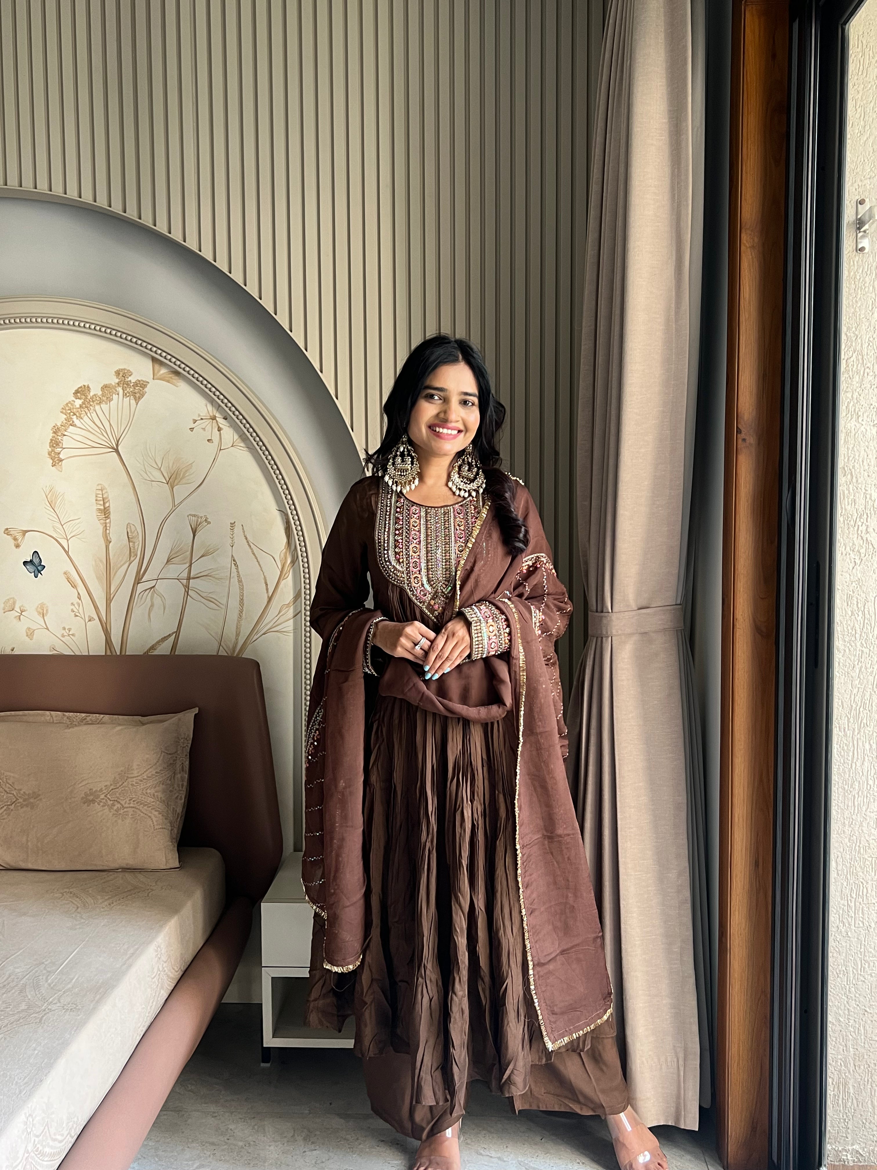 Pashmina brown kurti set