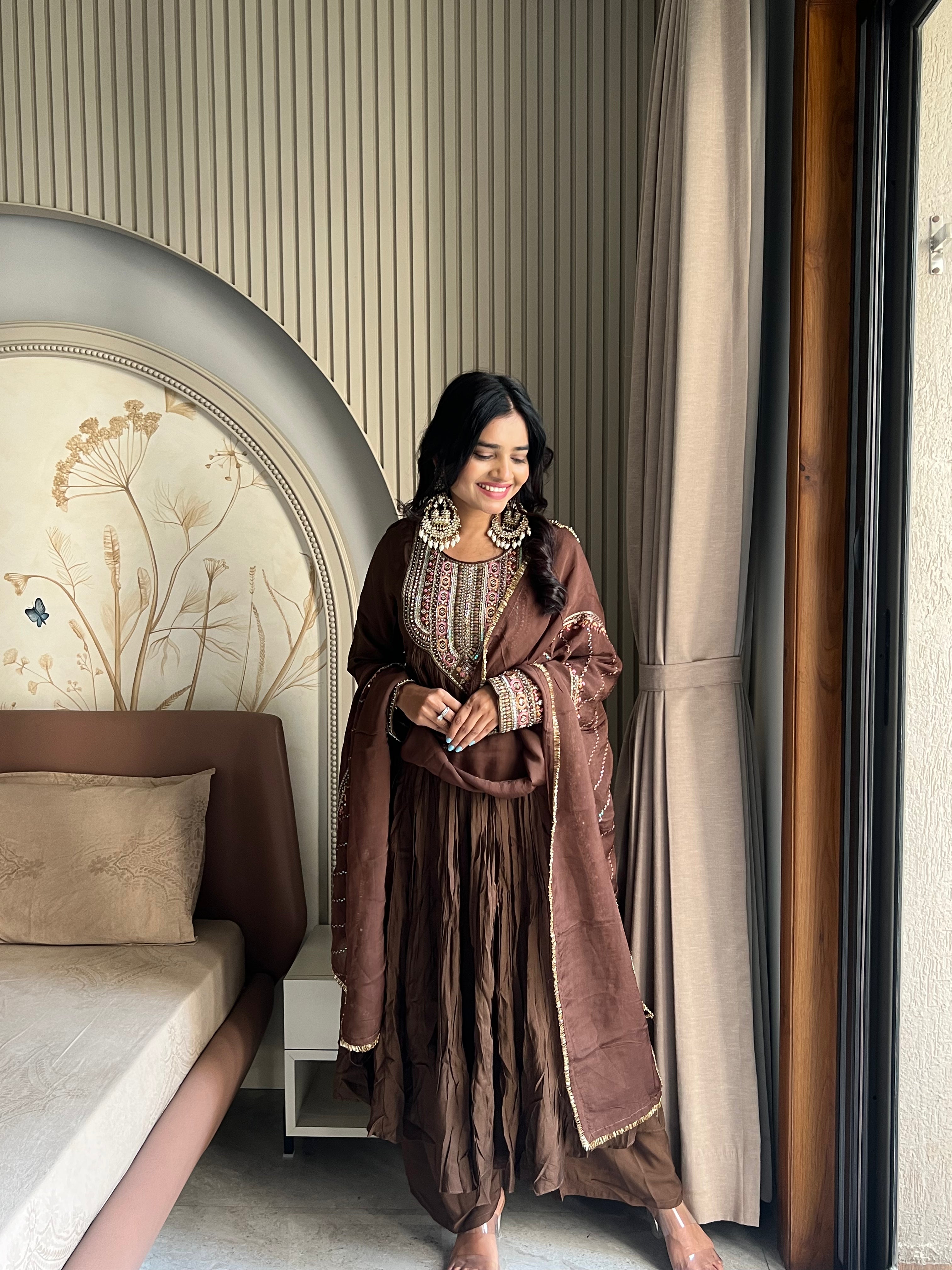 Pashmina brown kurti set