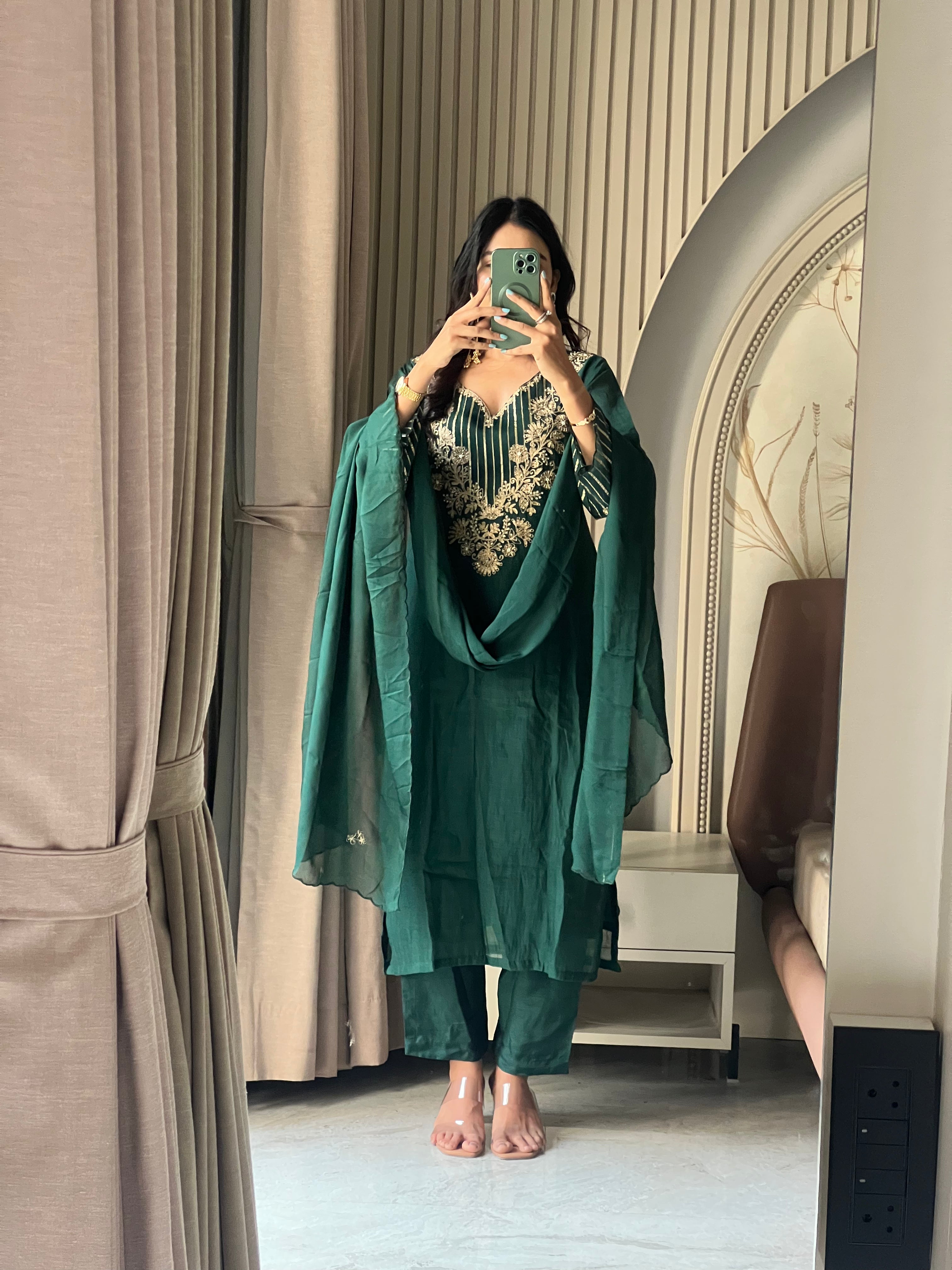 Mul chanderi Green suit set