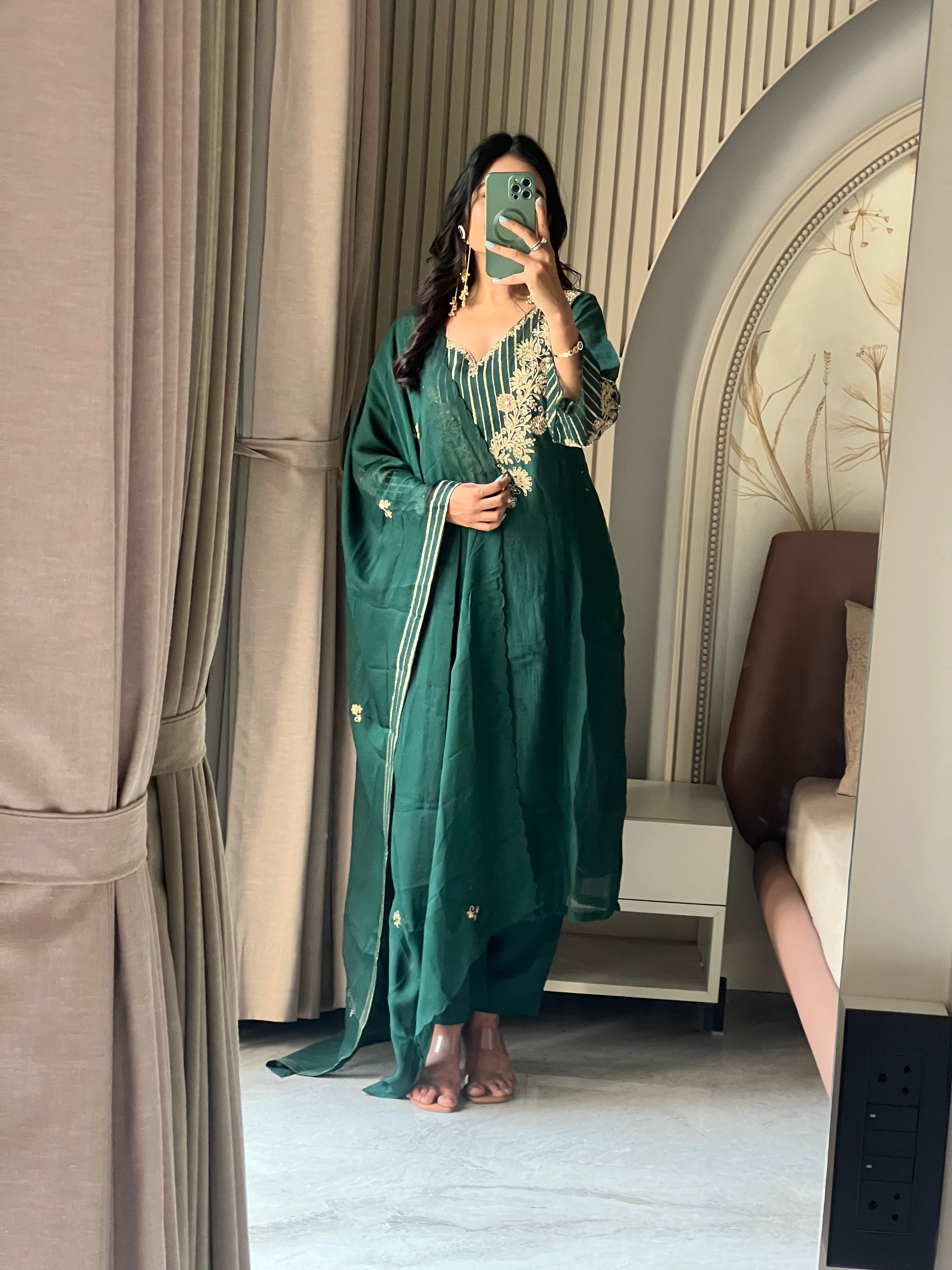 Mul chanderi Green suit set