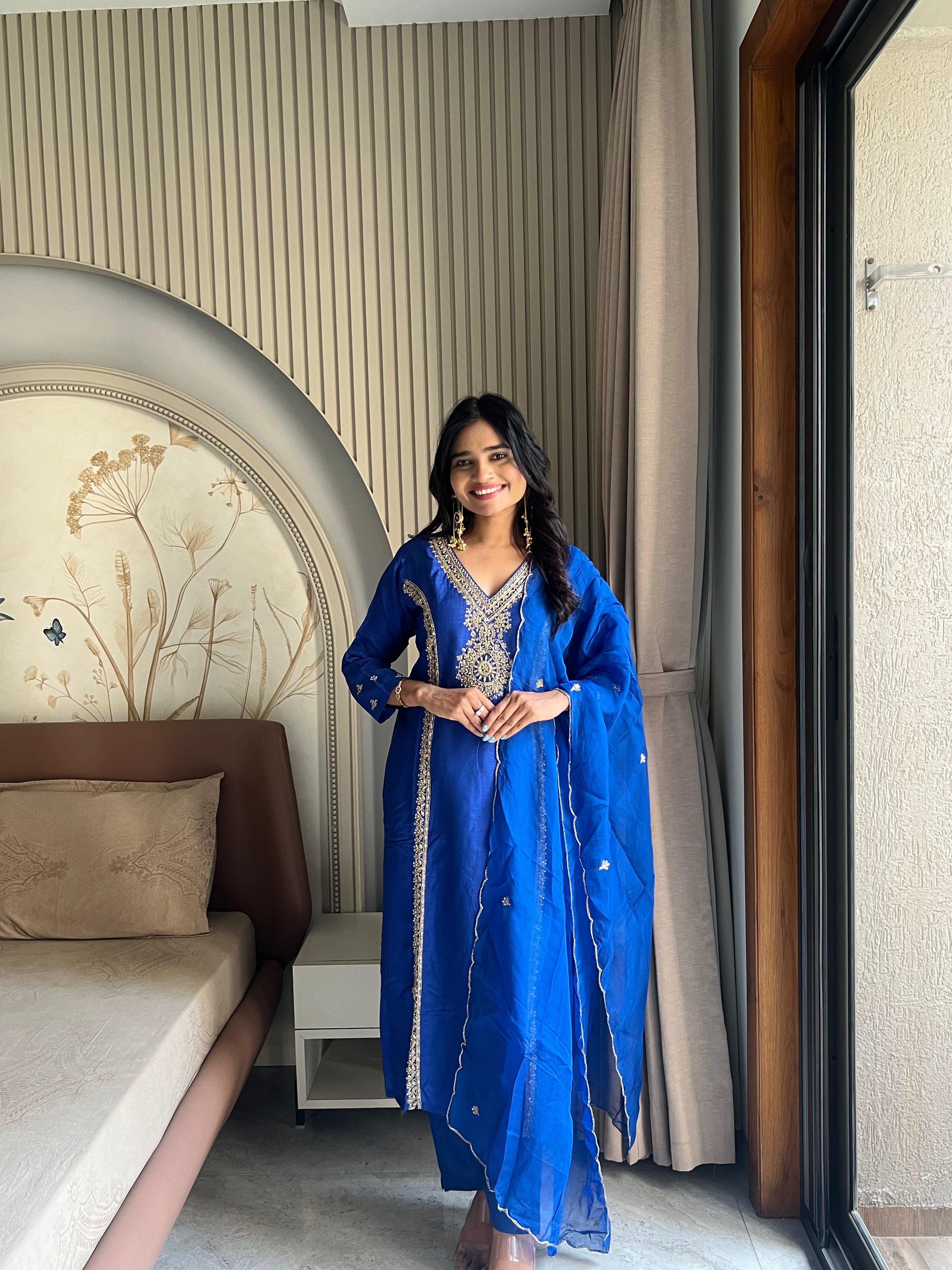 Royal blue silk kurti set