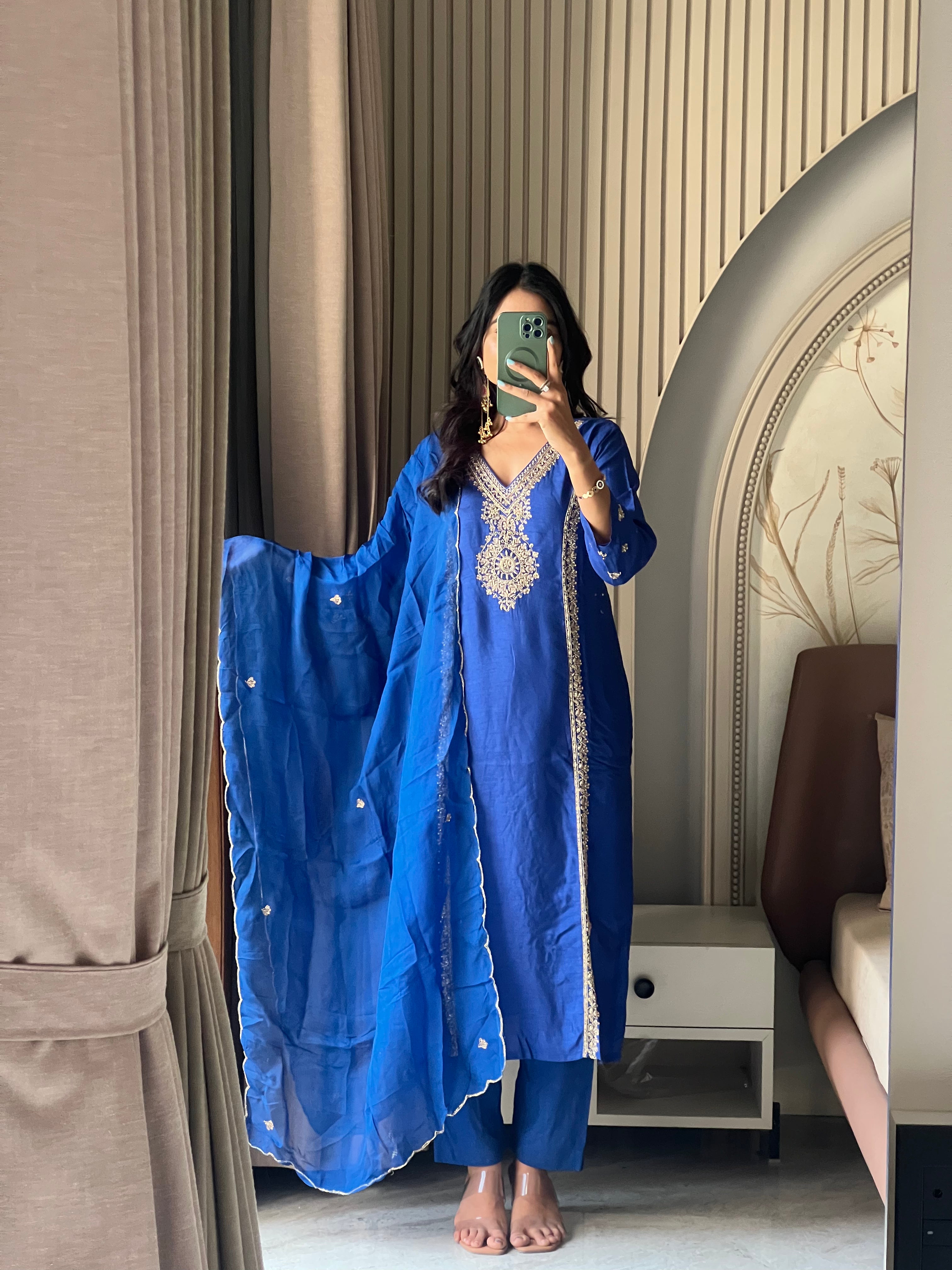 Royal blue silk kurti set