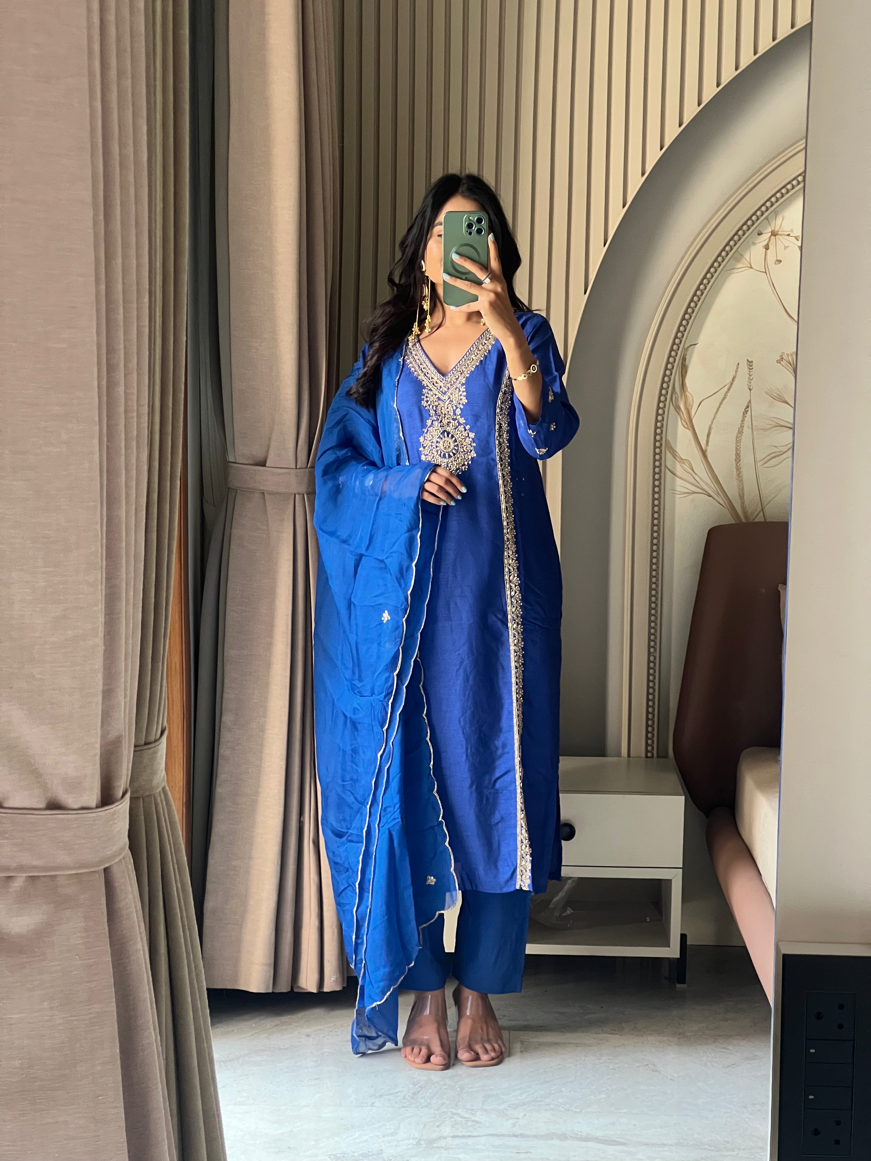 Royal blue silk kurti set