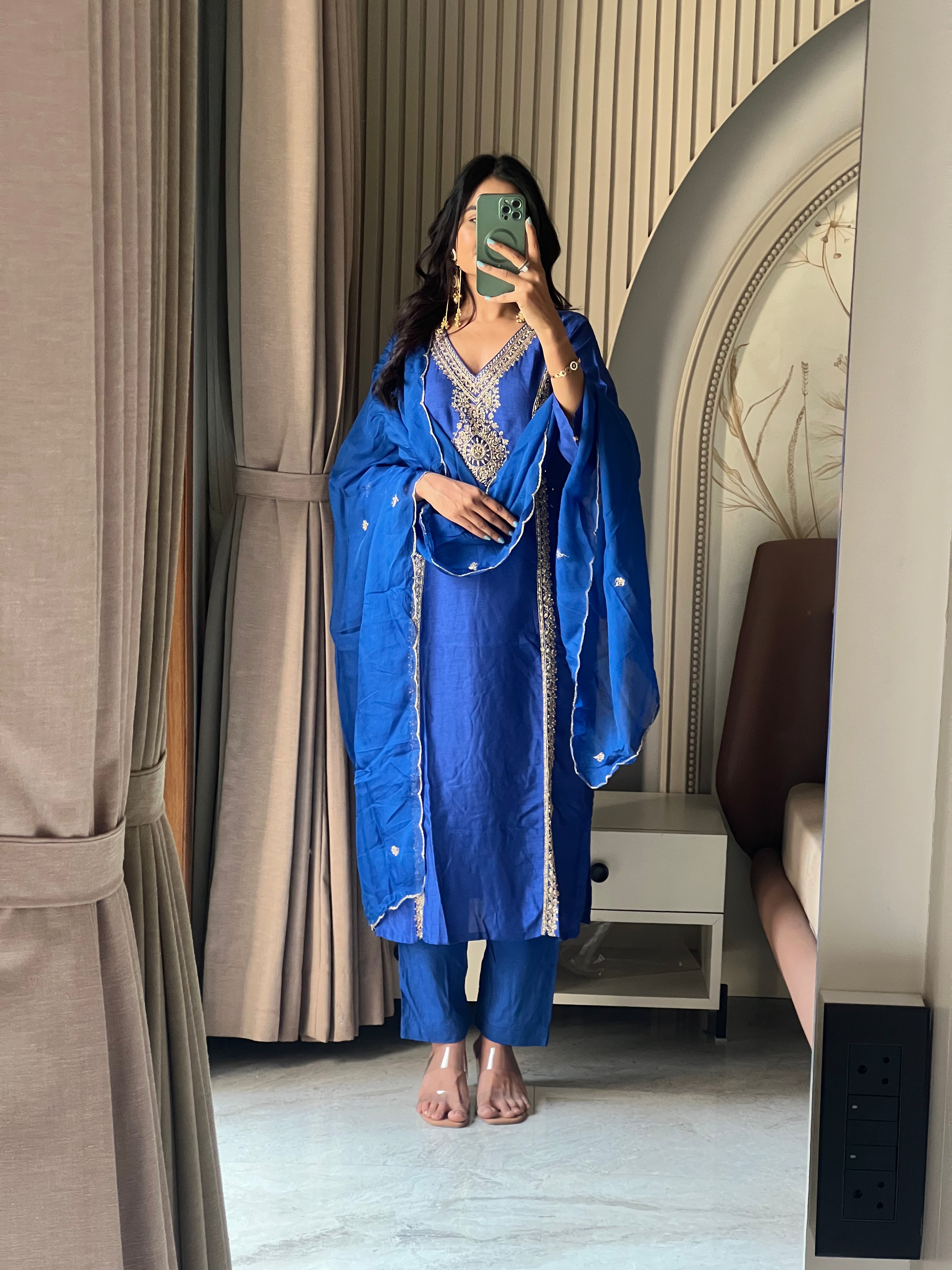 Royal blue silk kurti set