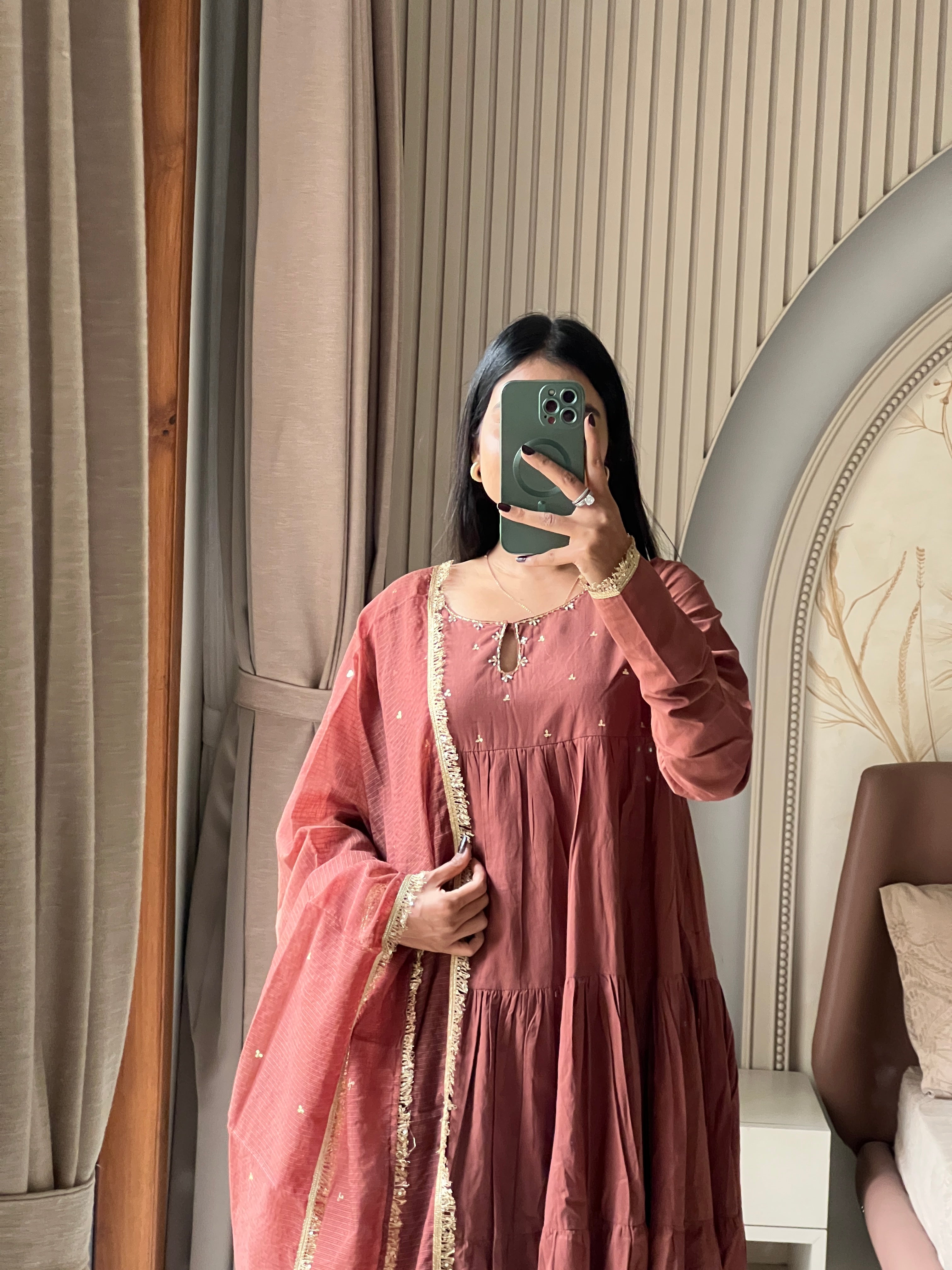 Brown full sleeves anarkali  set